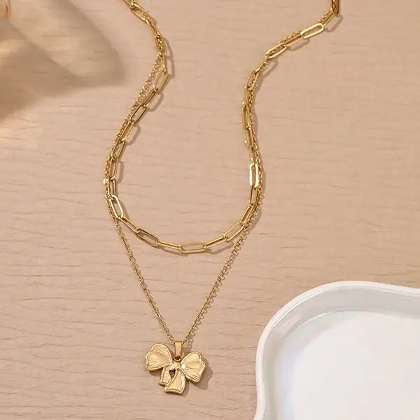 18K Stainless Steel Tarnish Free Bow Necklace