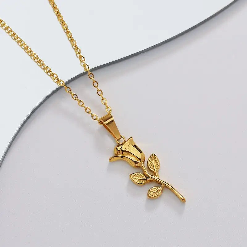 18K Stainless Steel Tarnish Free Rose Necklace