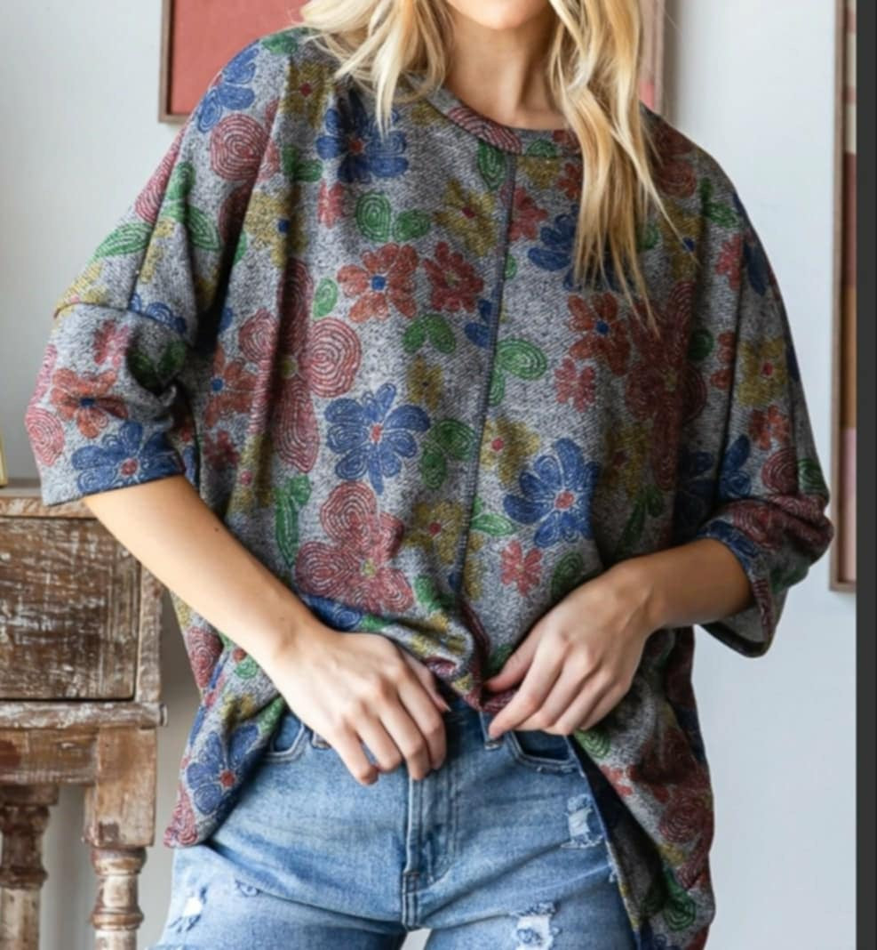 Grey Floral Transitional Top