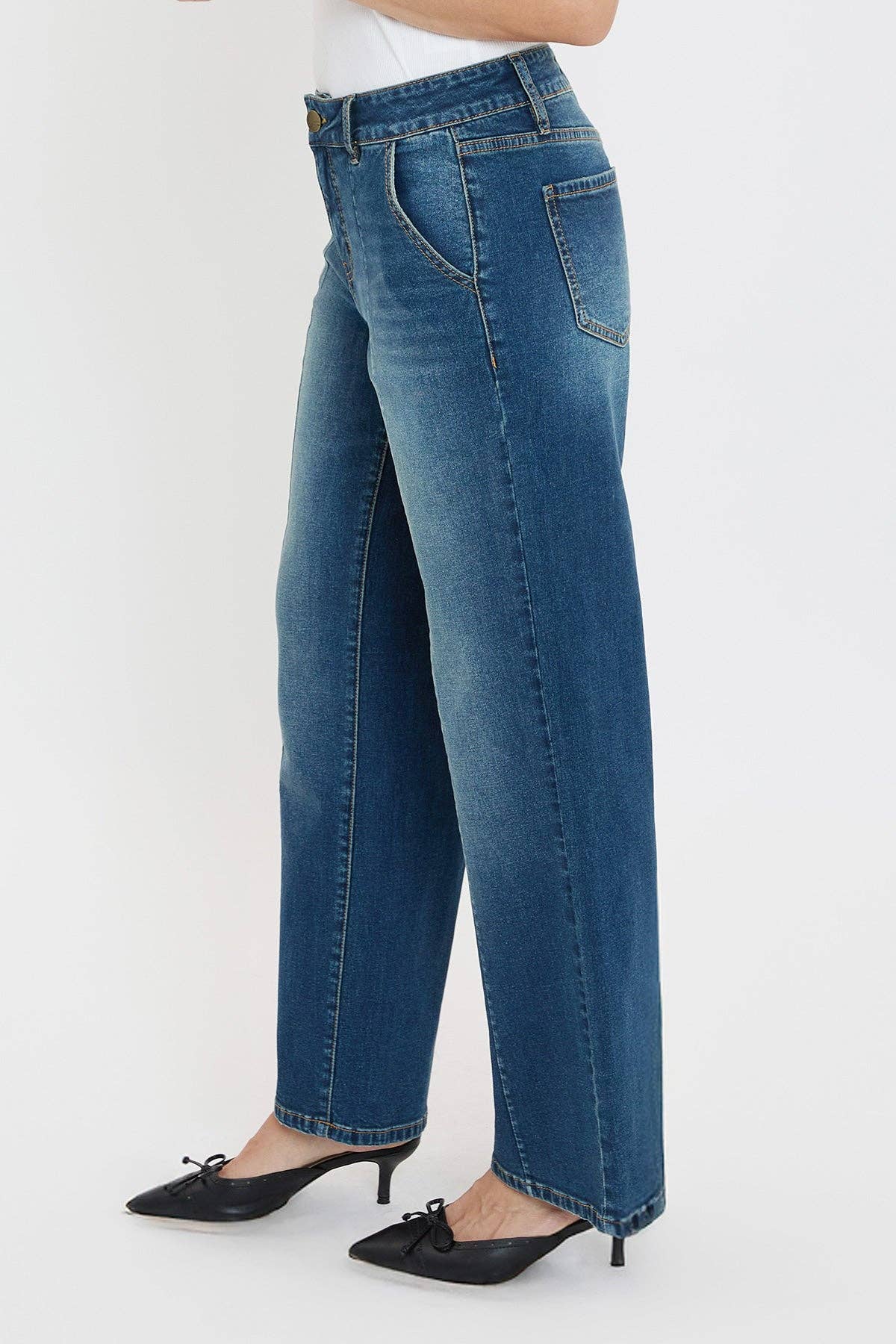 Missy Mid Rise Front Seam Wide Leg Jeans