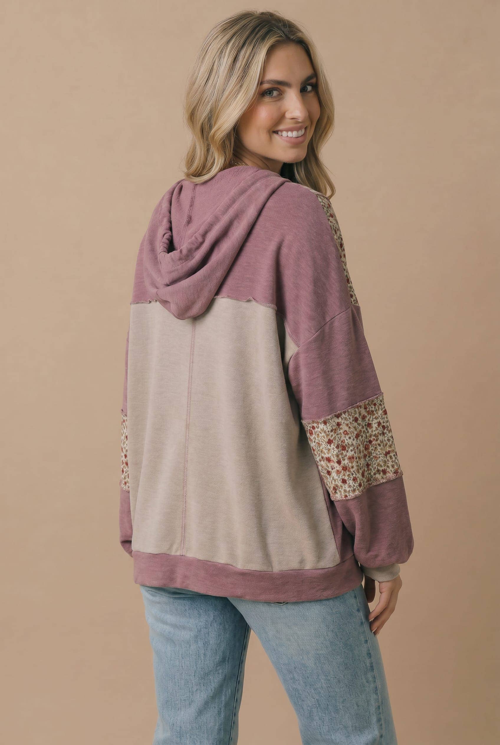 Mixed Media Bubble Sleeve Hoodie Jacket
