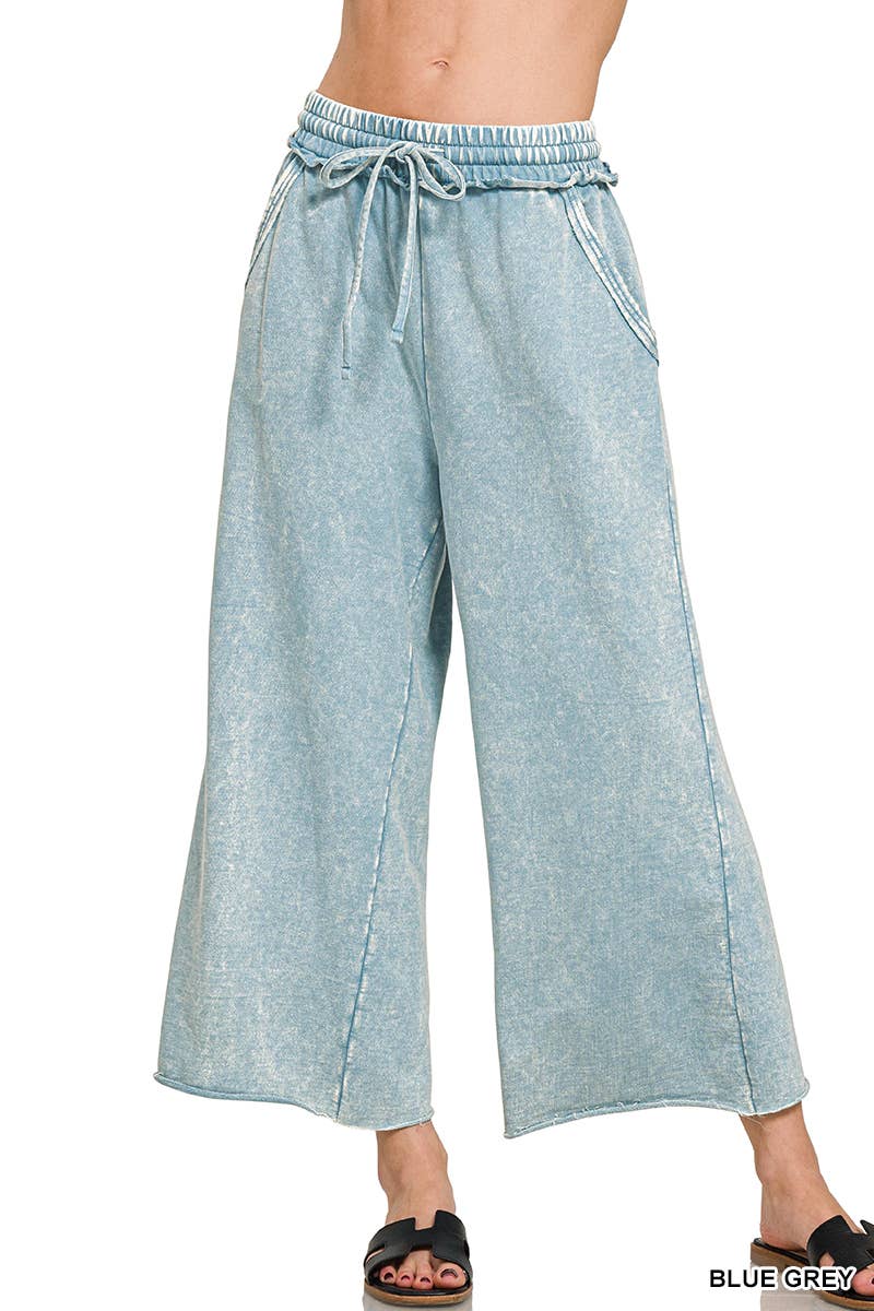 Zenana Acid wash French Terry Pants w/ Pockets