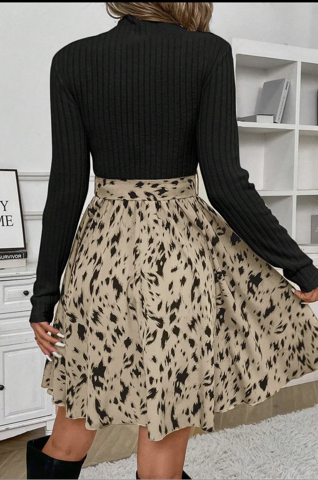 Leopard Patchwork Black Dress