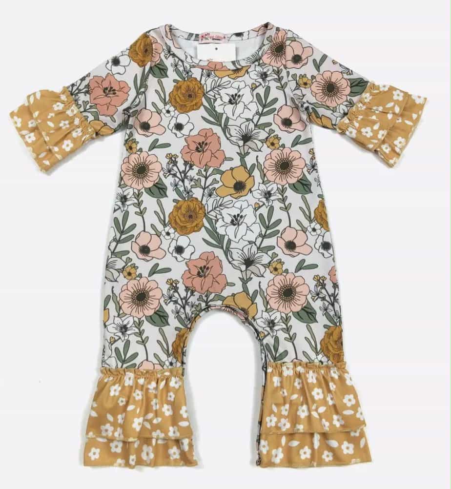 Mustard Fall Floral Baby Romper