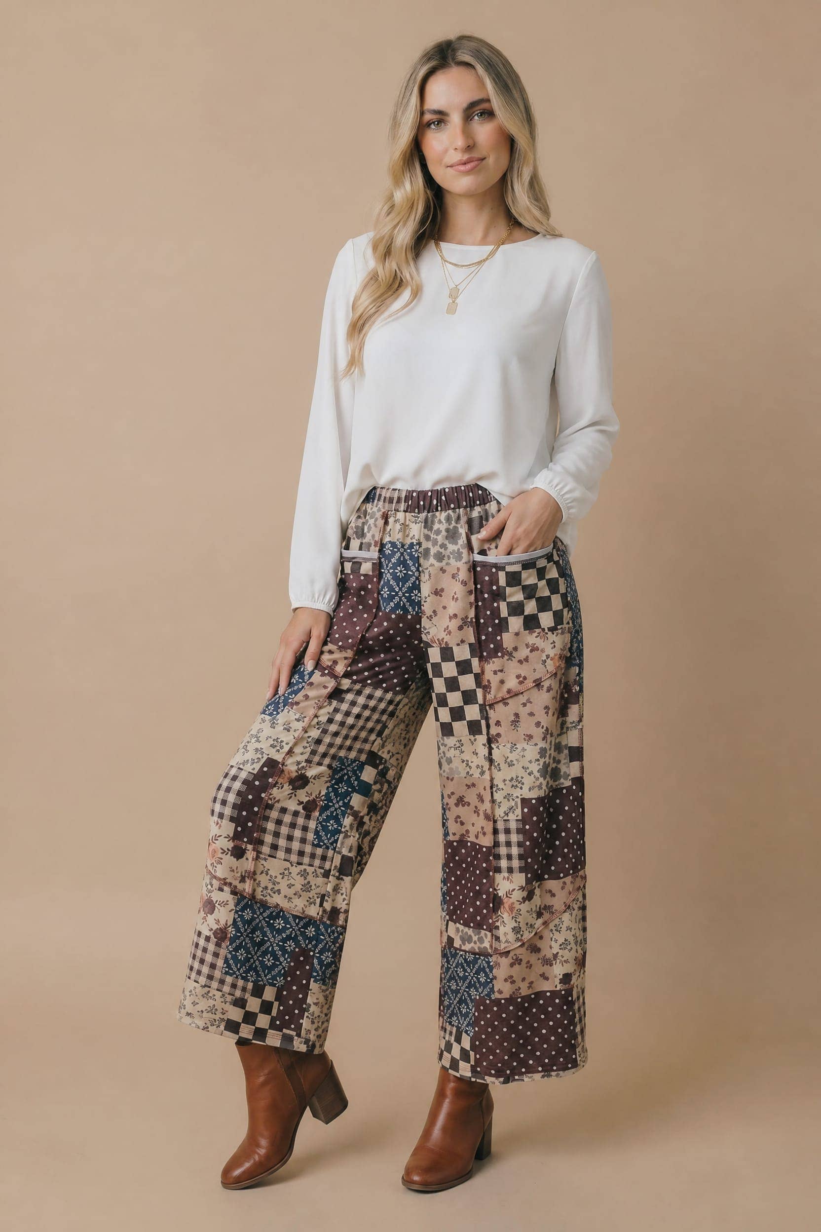 Plus Patchwork Floral French Terry Pants