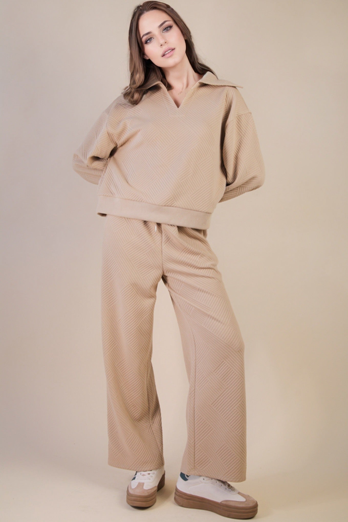 Textured Knit Casual Comfy Top & Pants Set