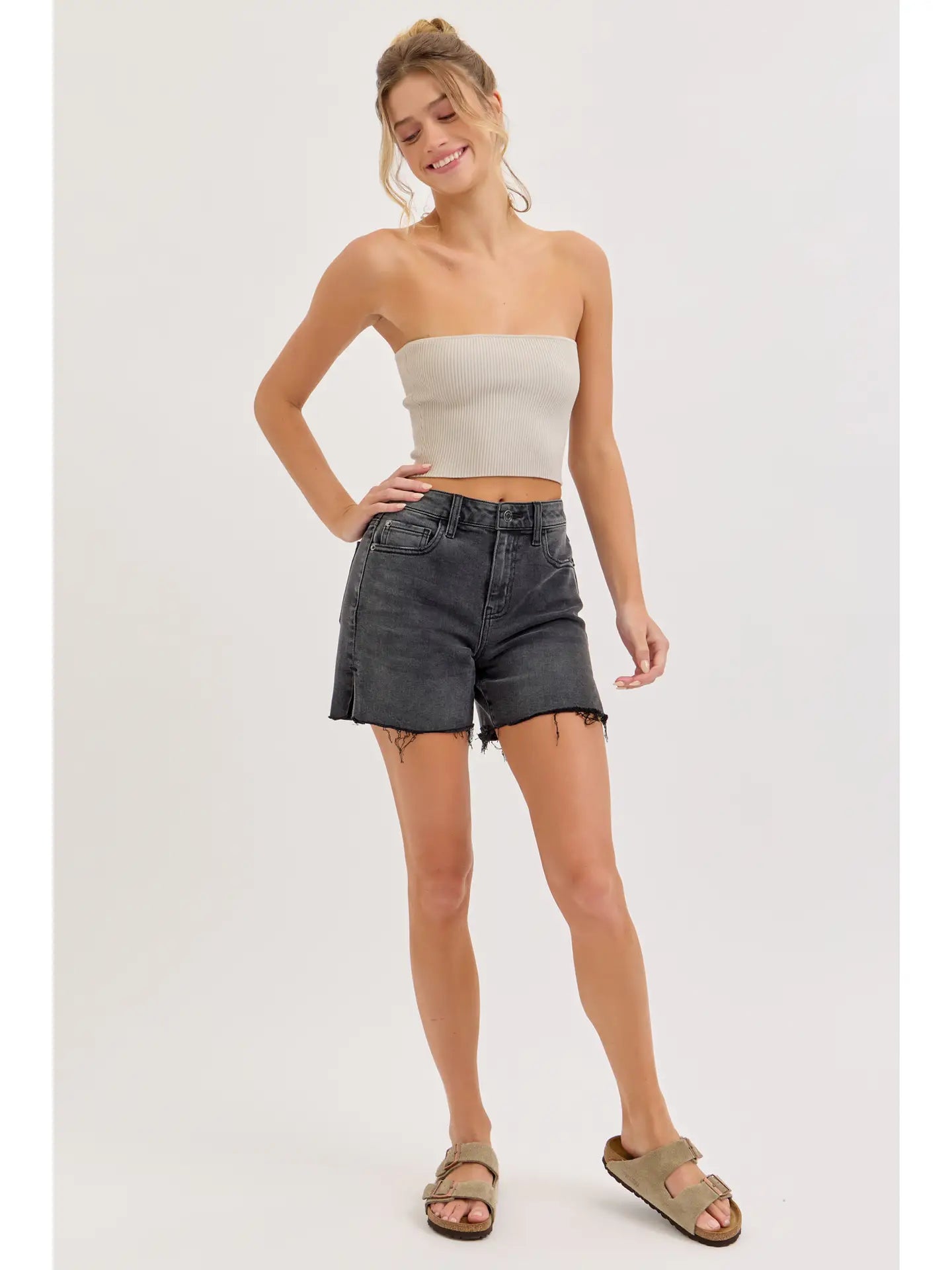 Cello Mid Rise Midi Short with Side Slit