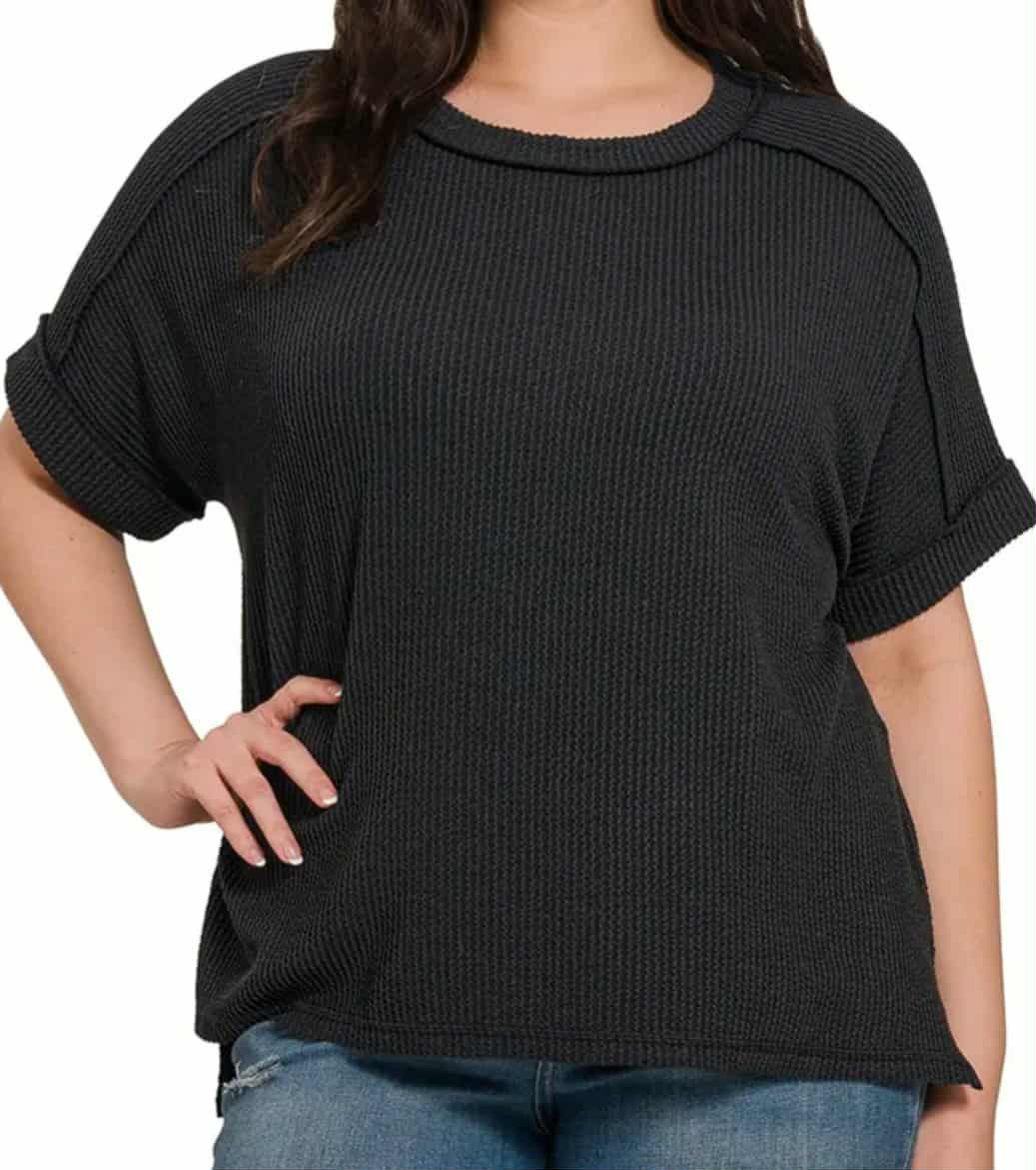 Plus Corded Rib Short Sleeve Top