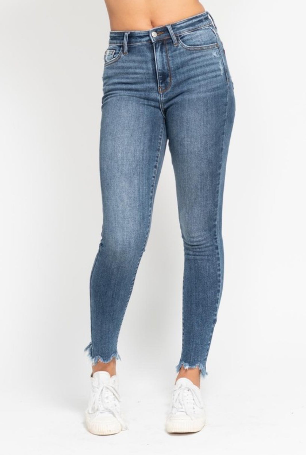 Judy Blue HW Skinny Destroy & Shark Bit Hem Jeans