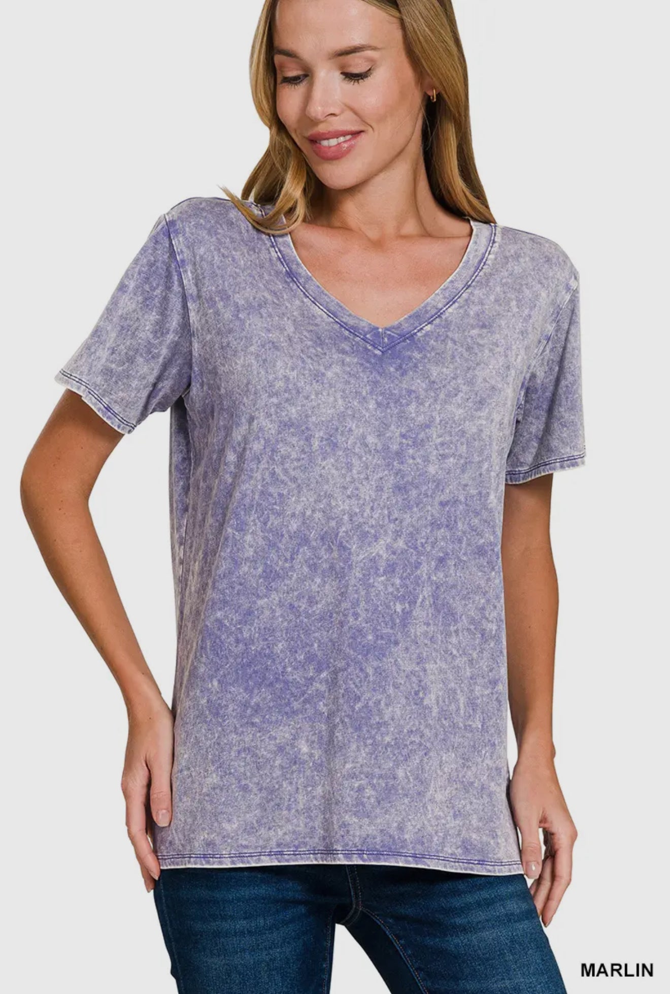 V-Neck Acid Washed Top