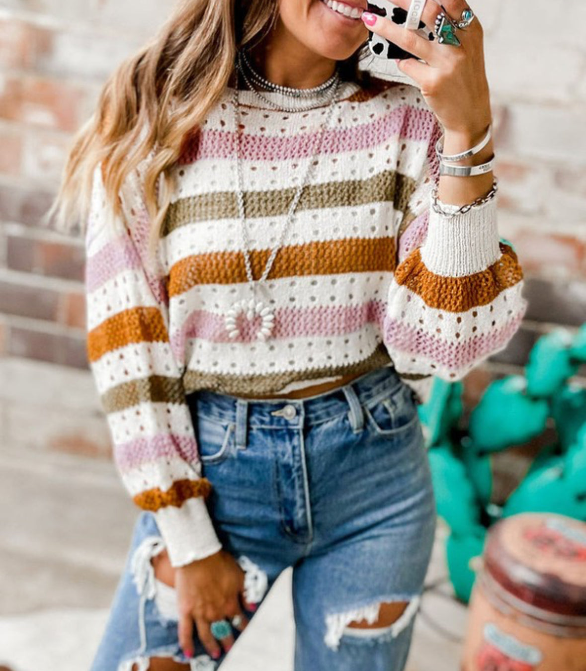 Striped Multicolor Hollowed Sweater