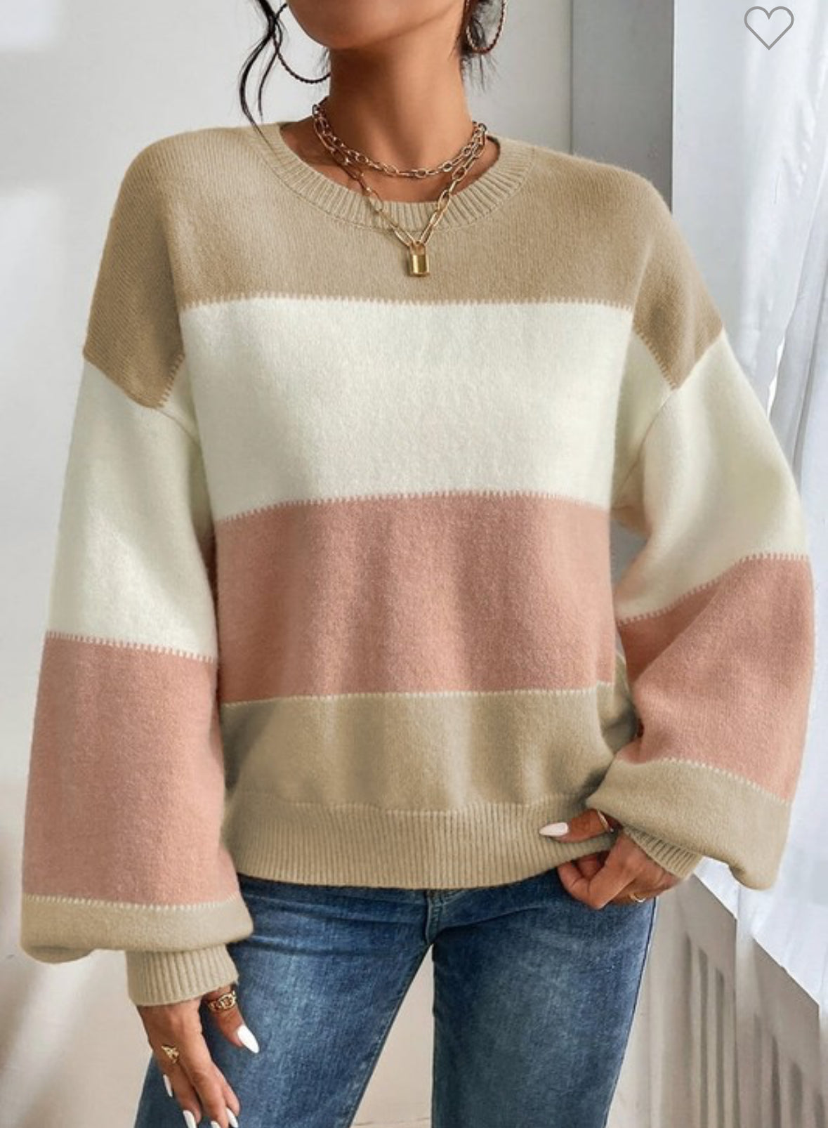 Colorblock Lantern Sleeve Sweater