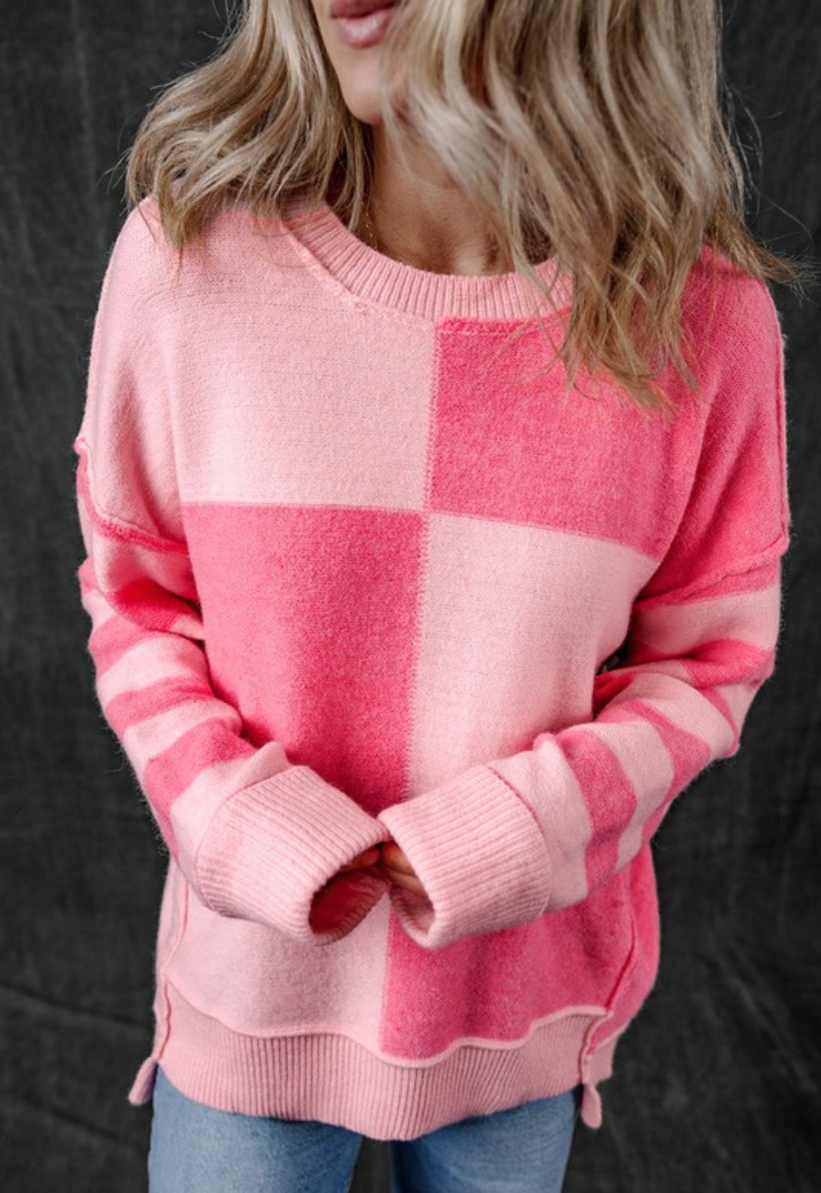 Colorblock Checker Stripe Sweater