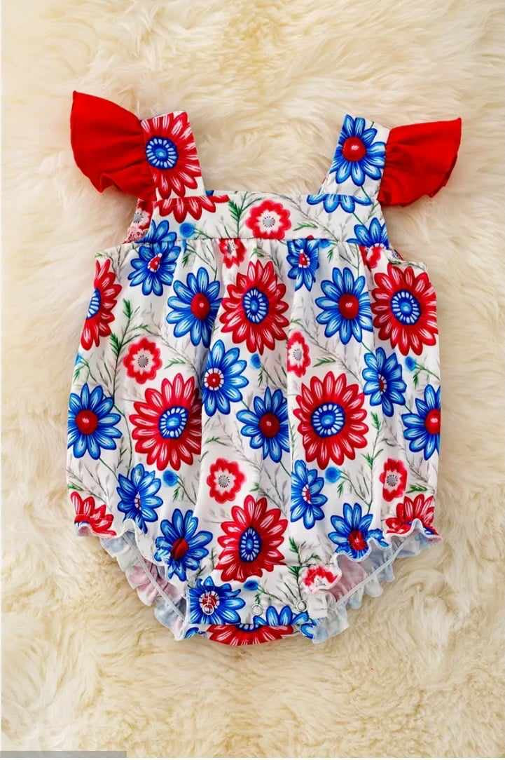 Kid's Red & Blue Floral Romper