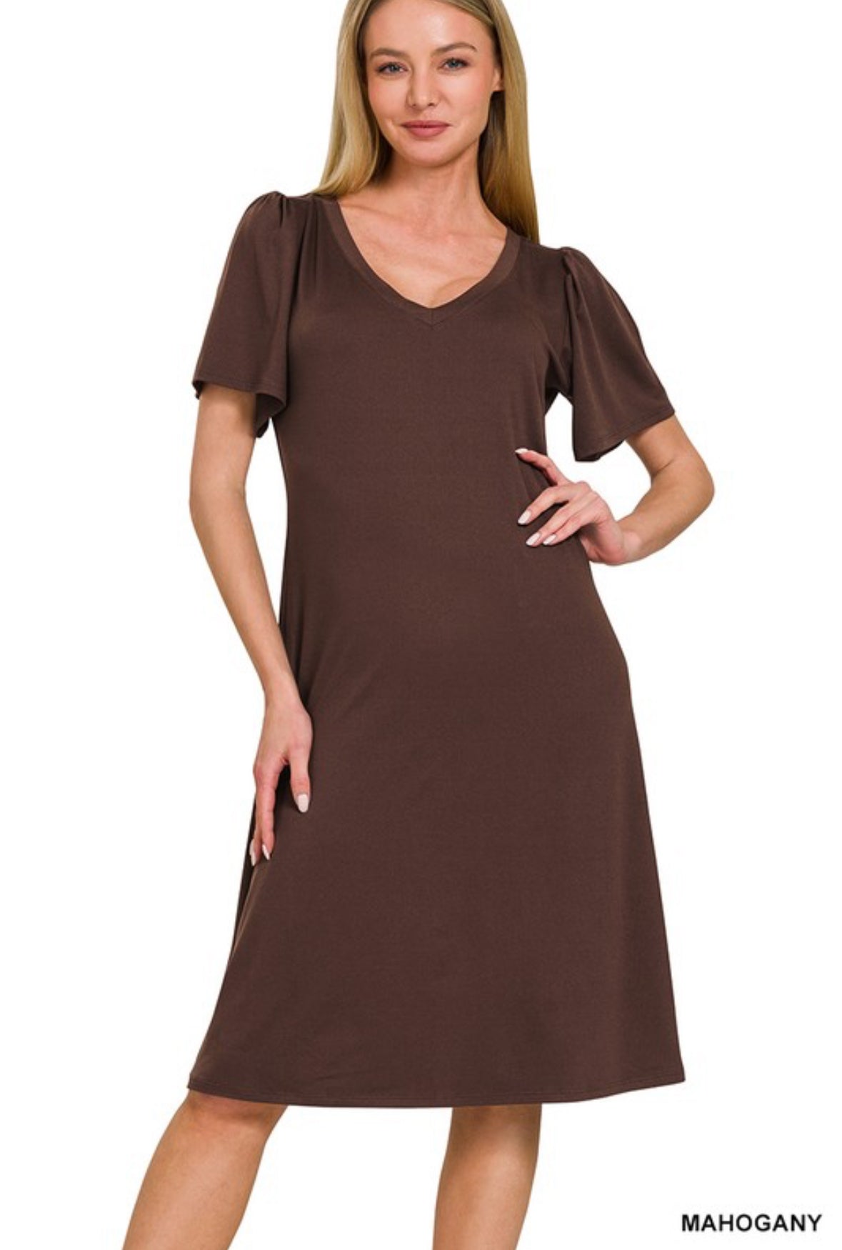 Microfiber Ruffle Sleeve Dress