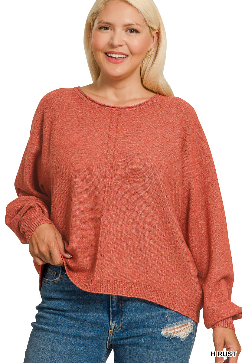 Plus viscose front seam sweater