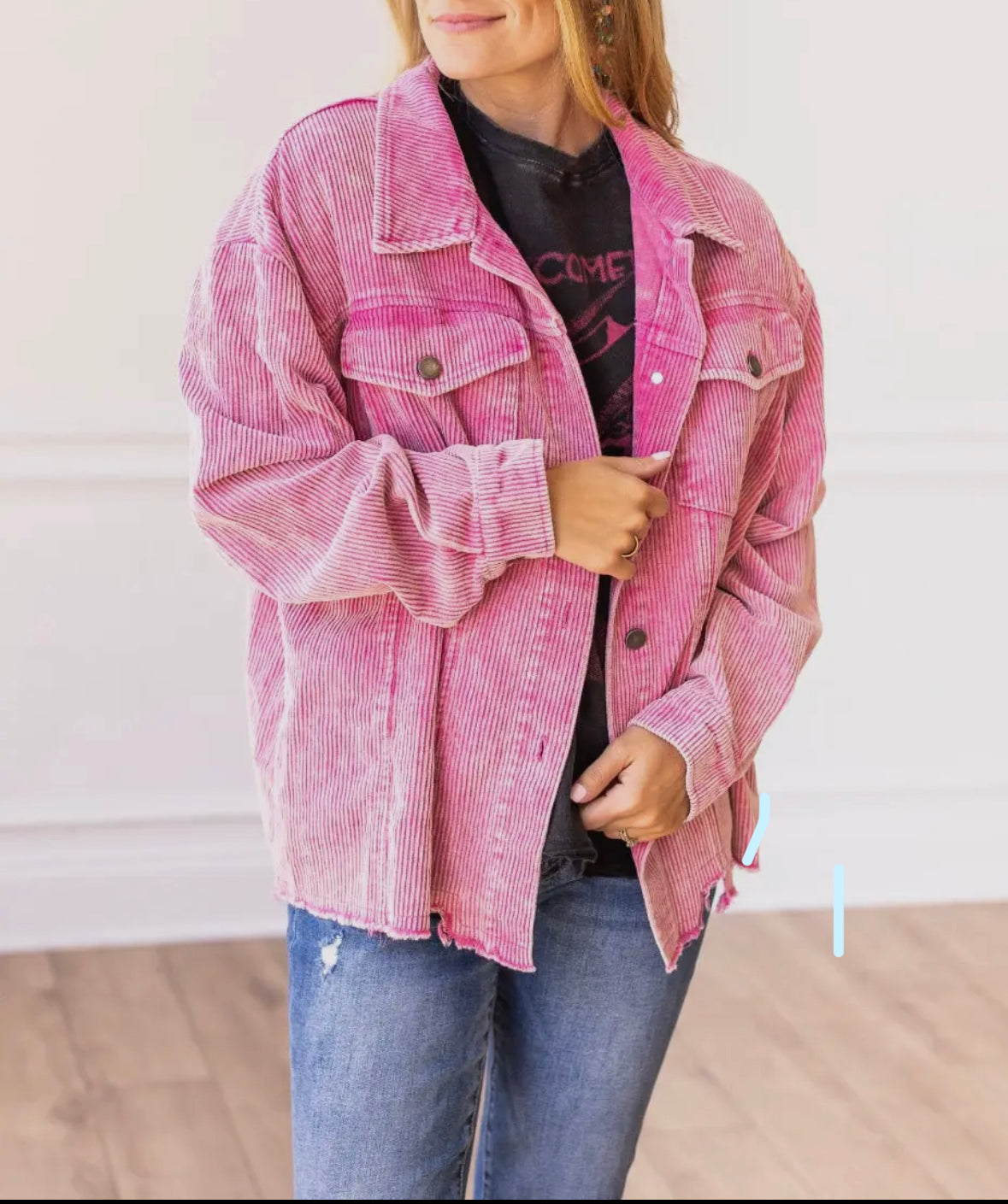 Rose Distressed Corduroy Shacket