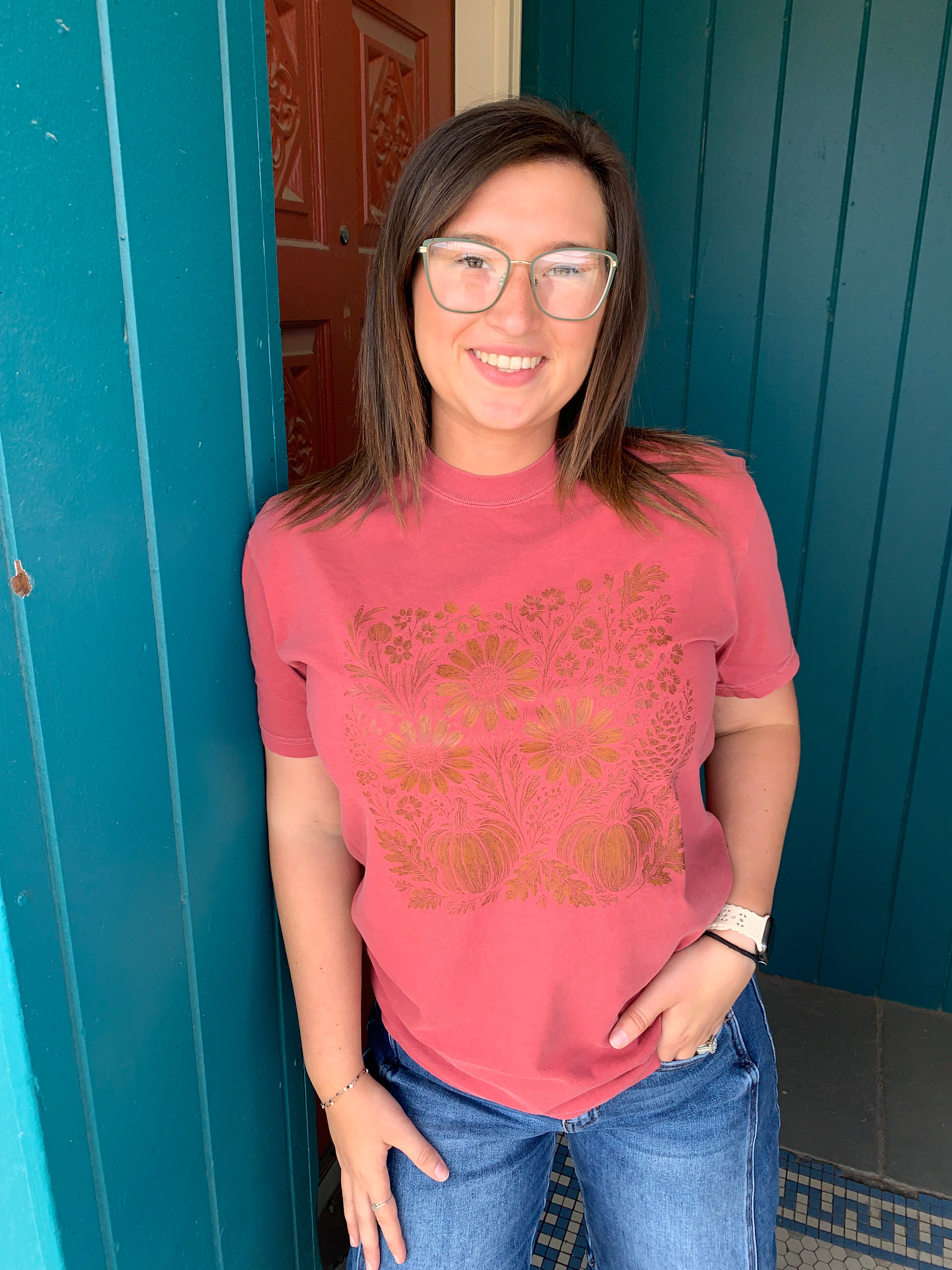 Vintage Floral and Pumpkin T-shirt