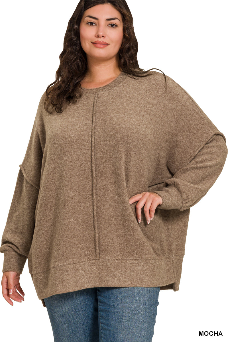 Plus brushed mélange Hacci oversized sweater