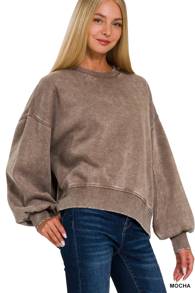 Acid wash fleece oversized pullover