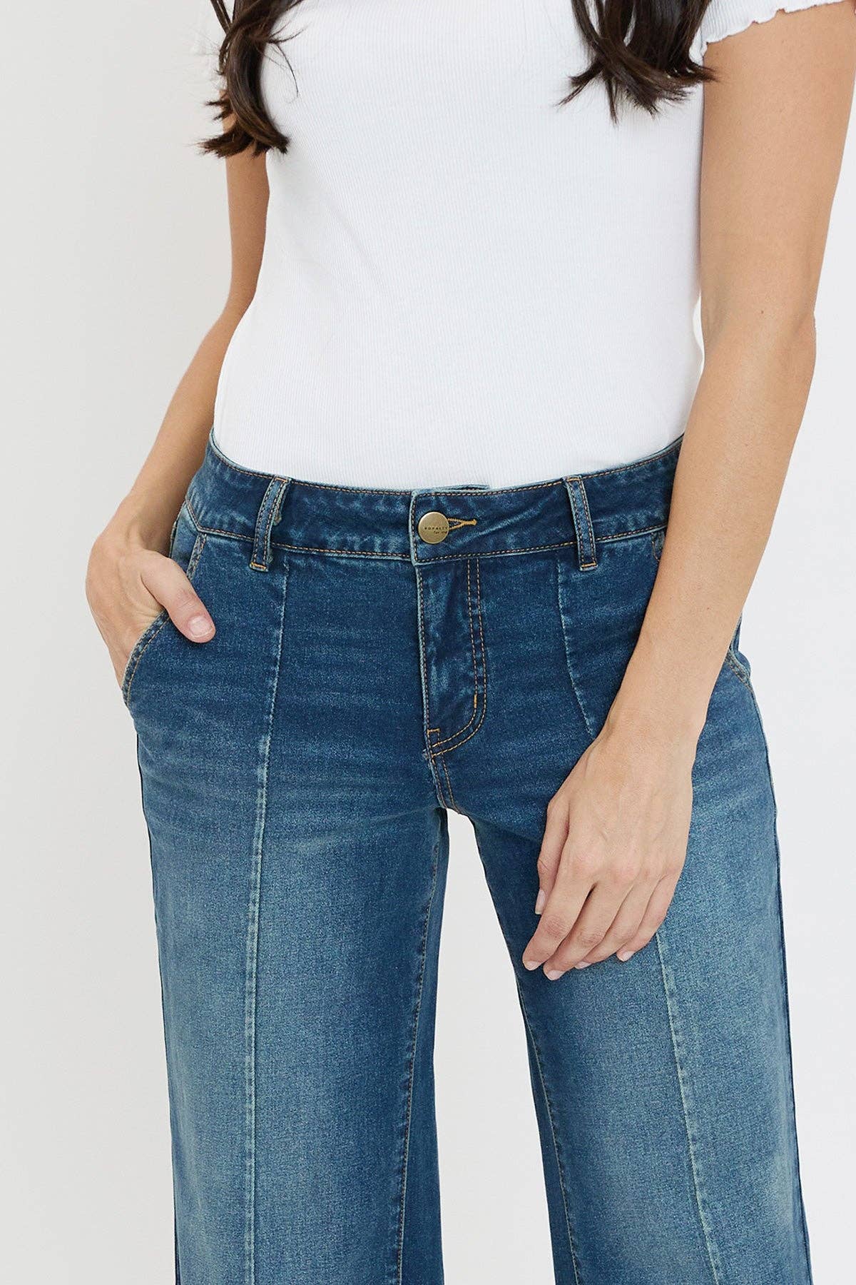 Missy Mid Rise Front Seam Wide Leg Jeans