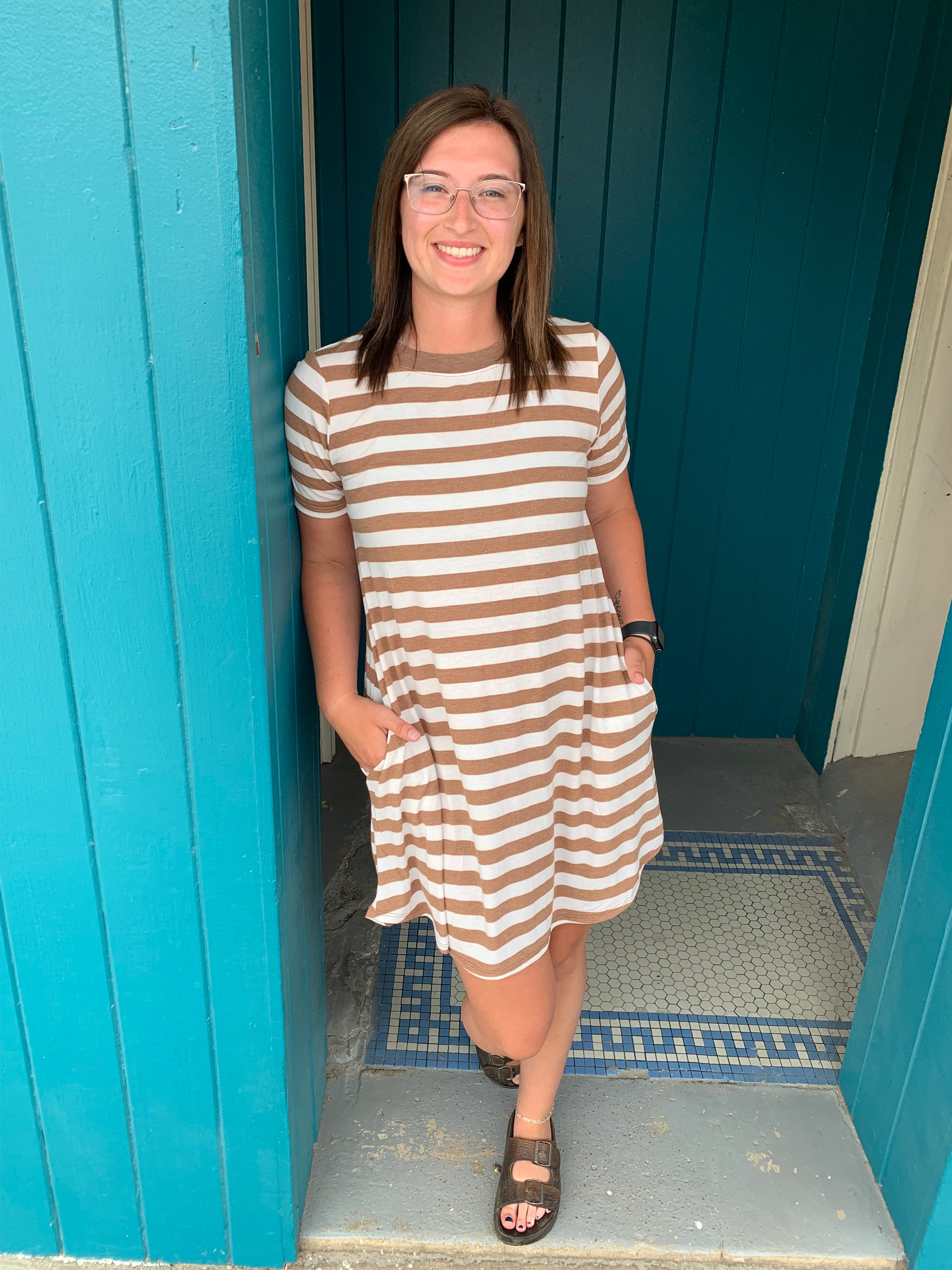 Striped Back Botton Dress