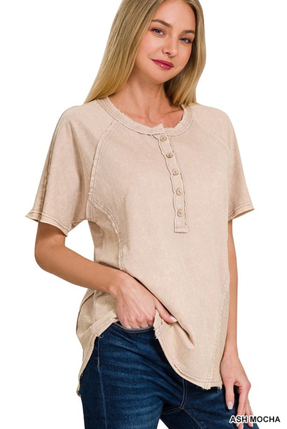 Crinkle Washed Button Top