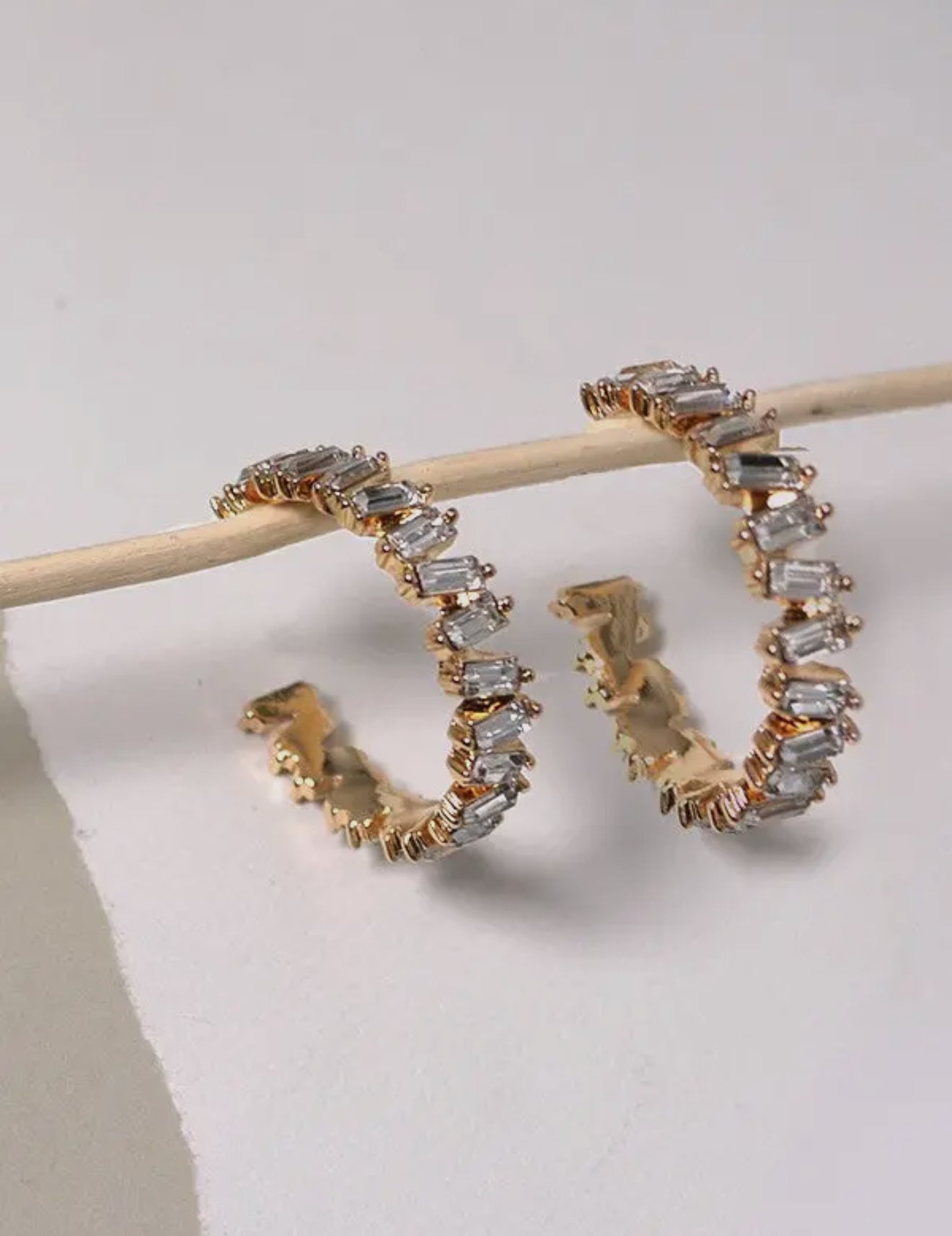 Baguette Rhinestone Hoop Earrings