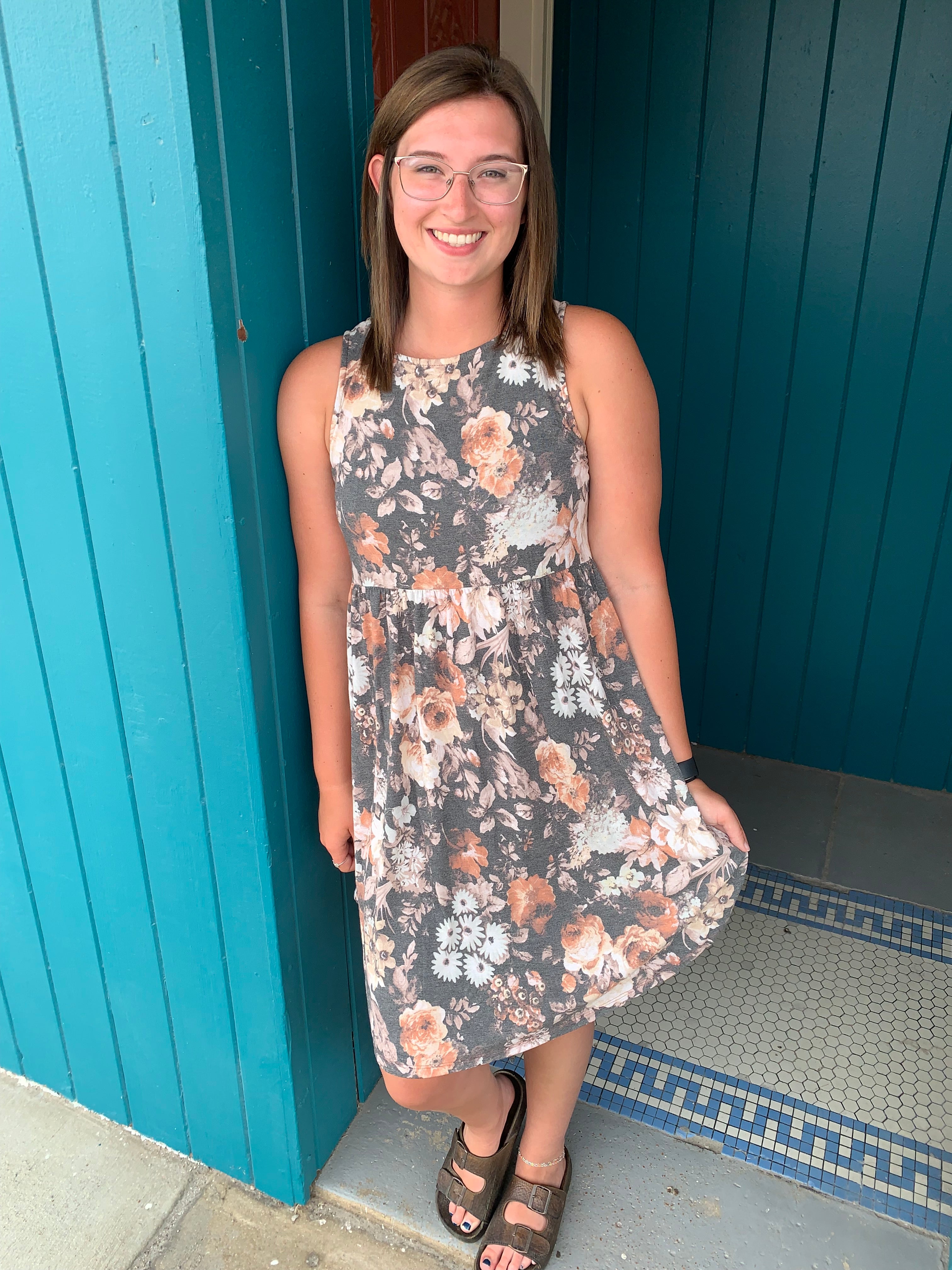 Grey Floral Swing Dress