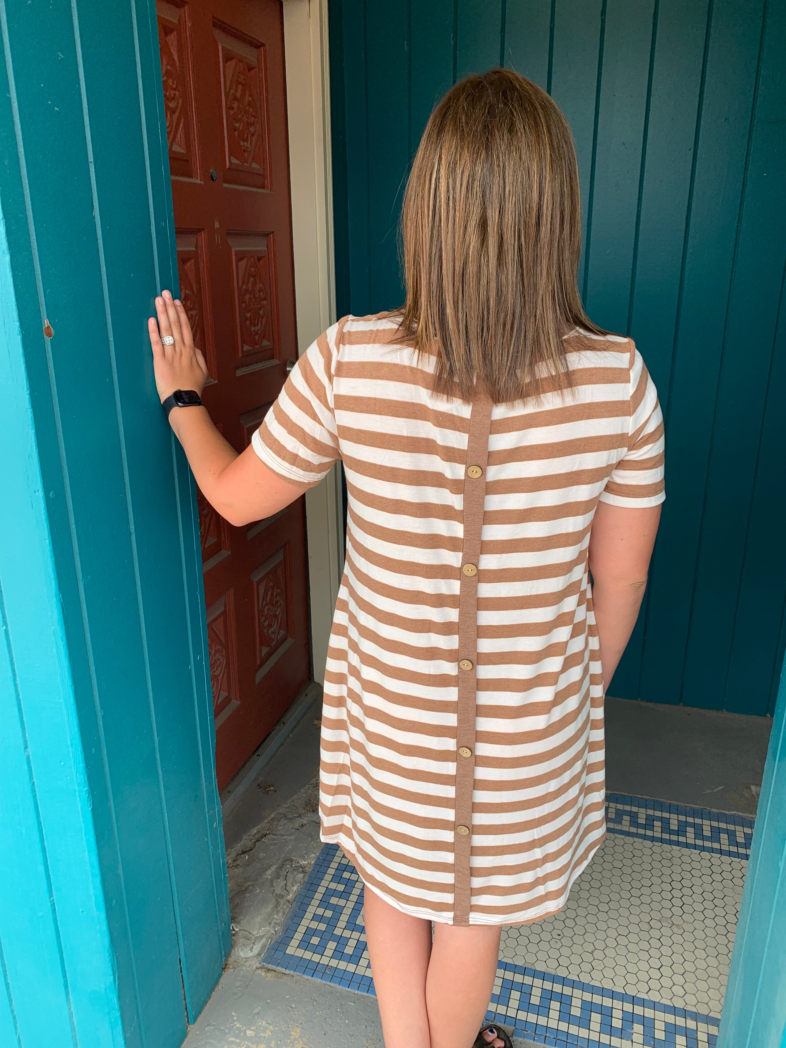 Striped Back Botton Dress