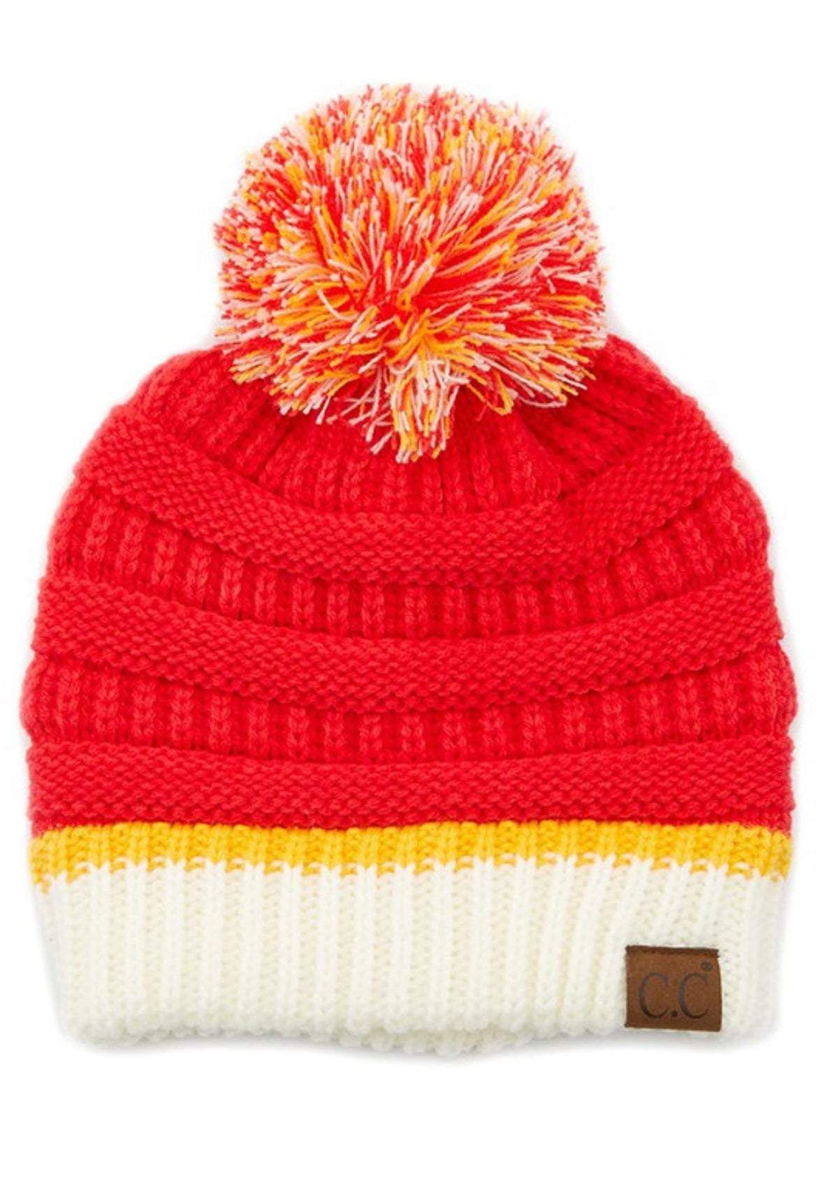 C.C Team Color Ribbed Beanie with Pom