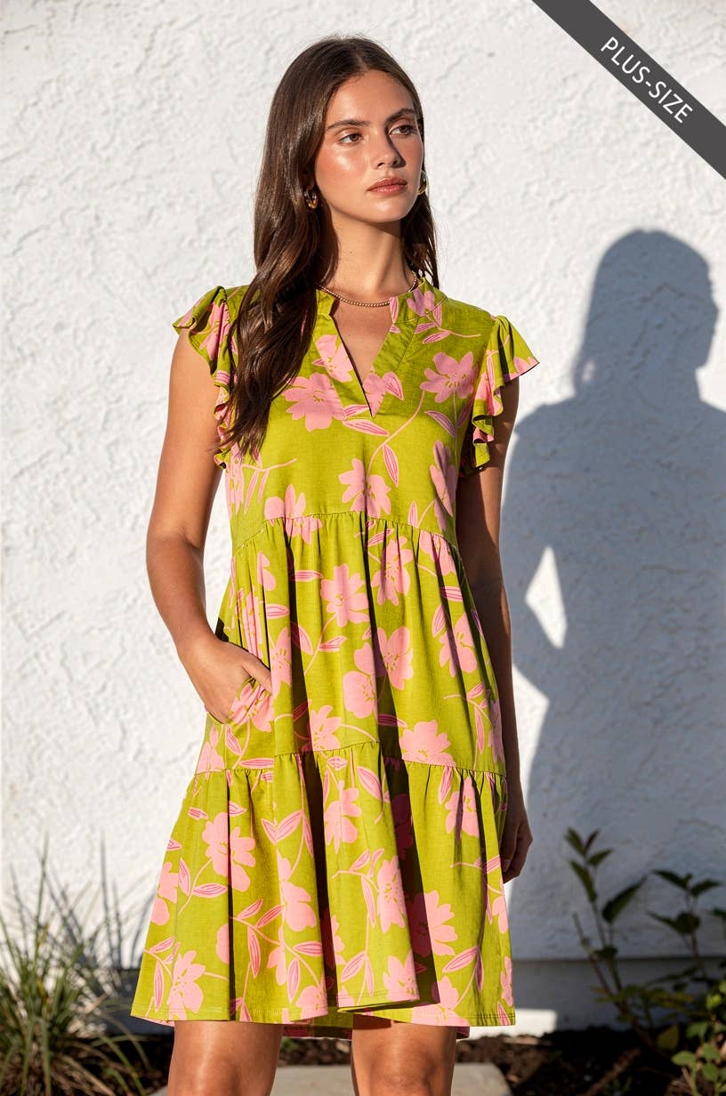 PLUS SIZE Flutter Sleeve Tiered Forever Dress