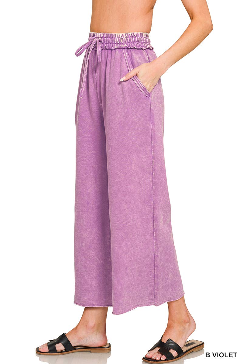 Zenana Acid wash French Terry Pants w/ Pockets