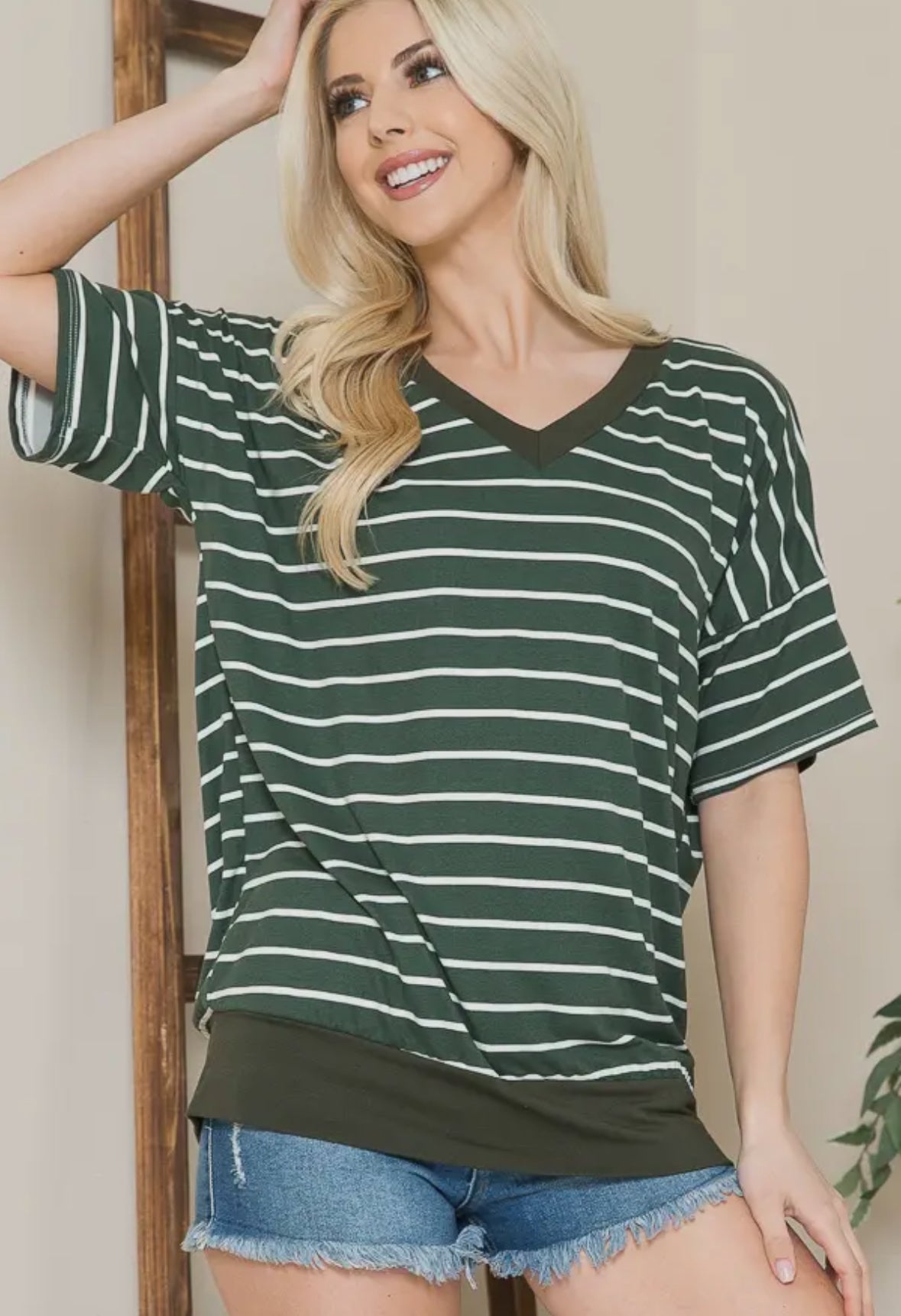 Stripe V-Neck Tunic Top