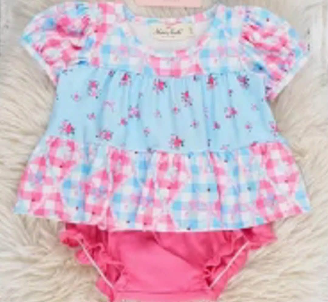Angel Bloom Floral Plaid Bloomer Outfit