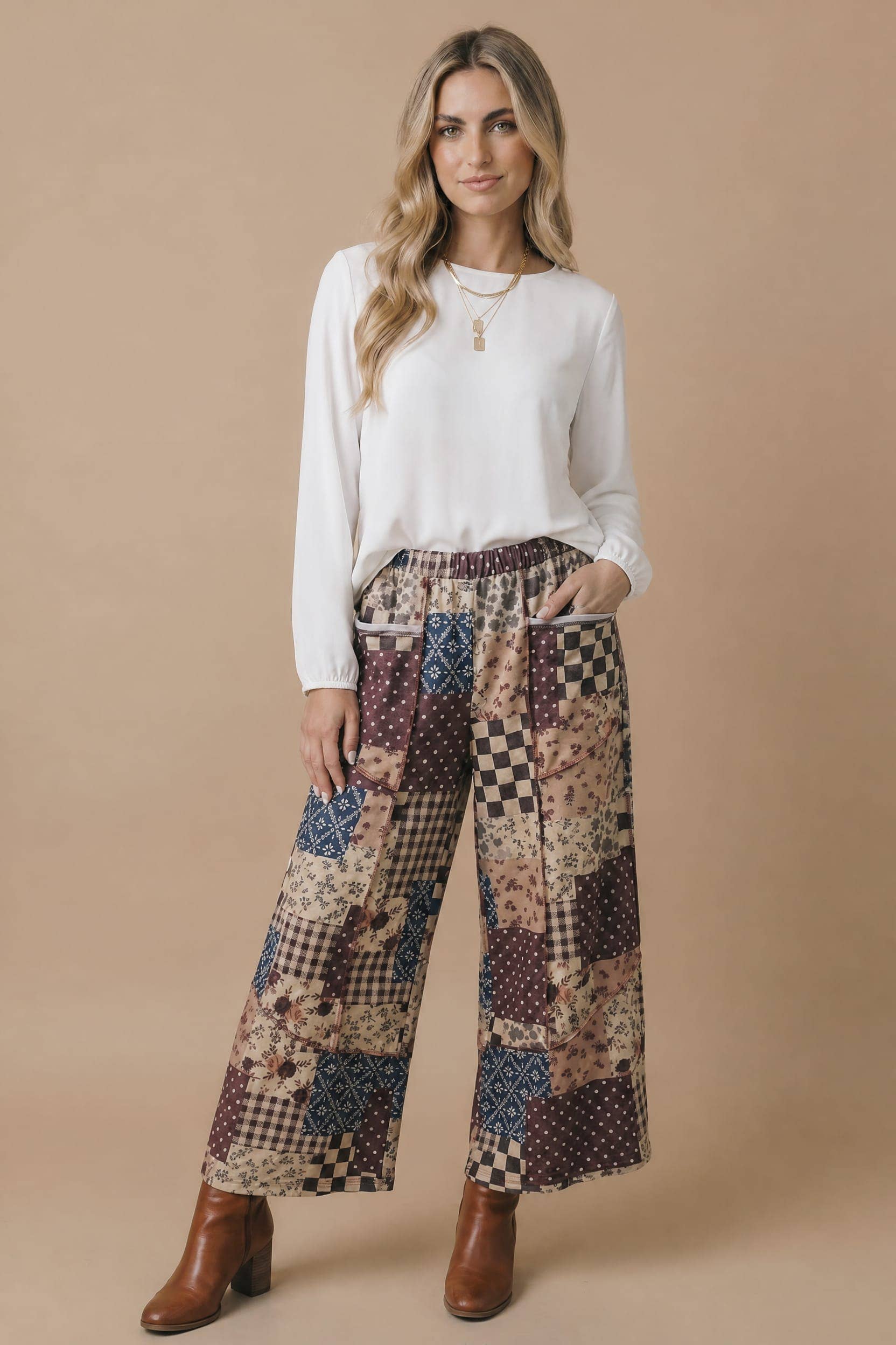 Plus Patchwork Floral French Terry Pants