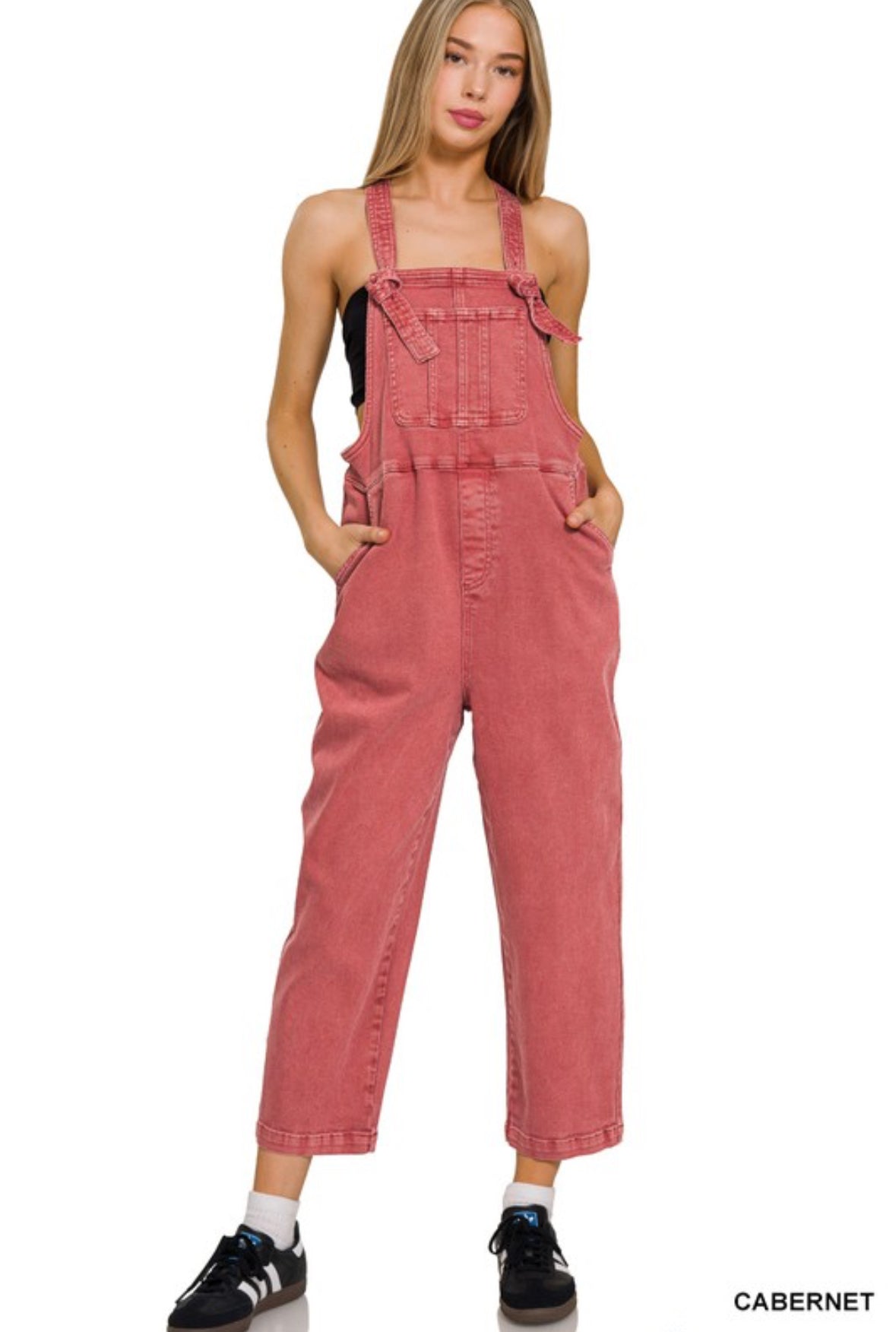 Acid Washed Knot Strap Relaxed Fit Overalls