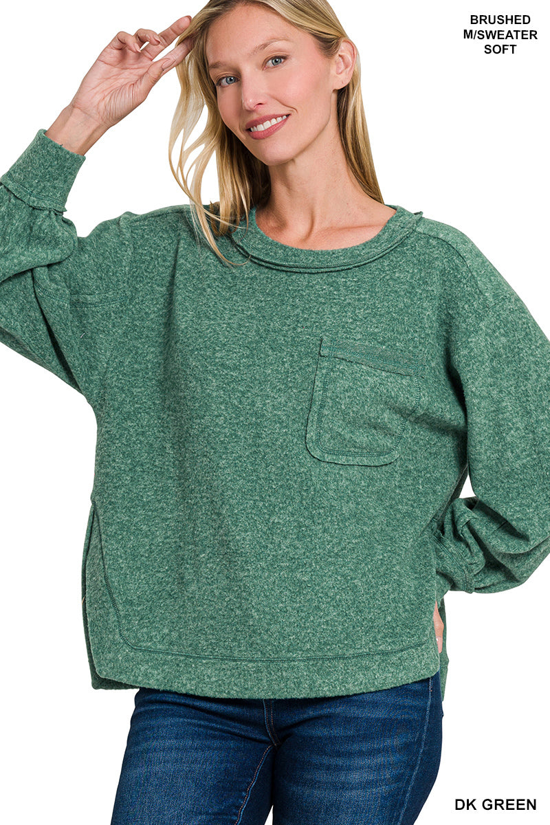 Brushed Hacci hi-low round neck sweater