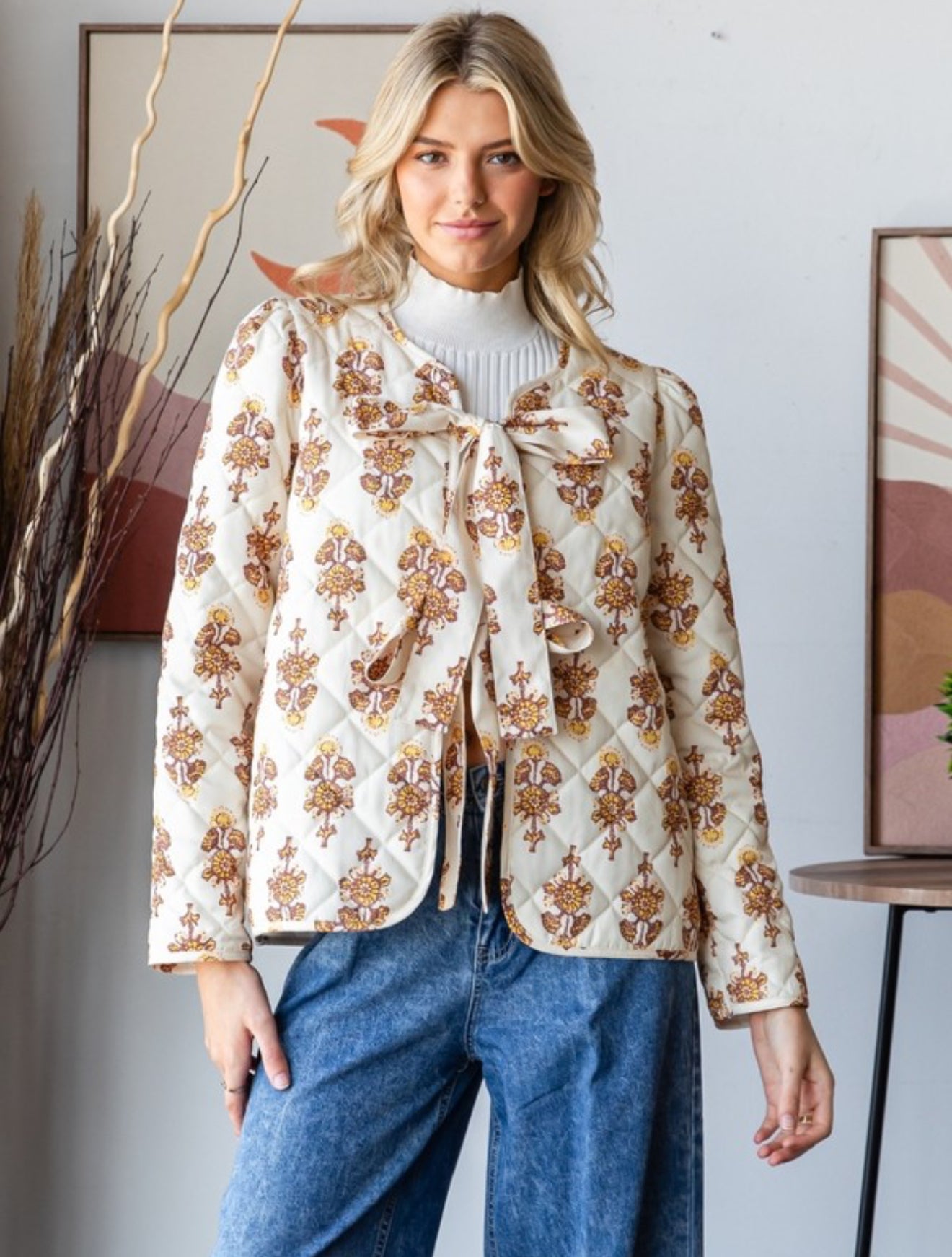 Floral Quilt Front Ribbon Jacket
