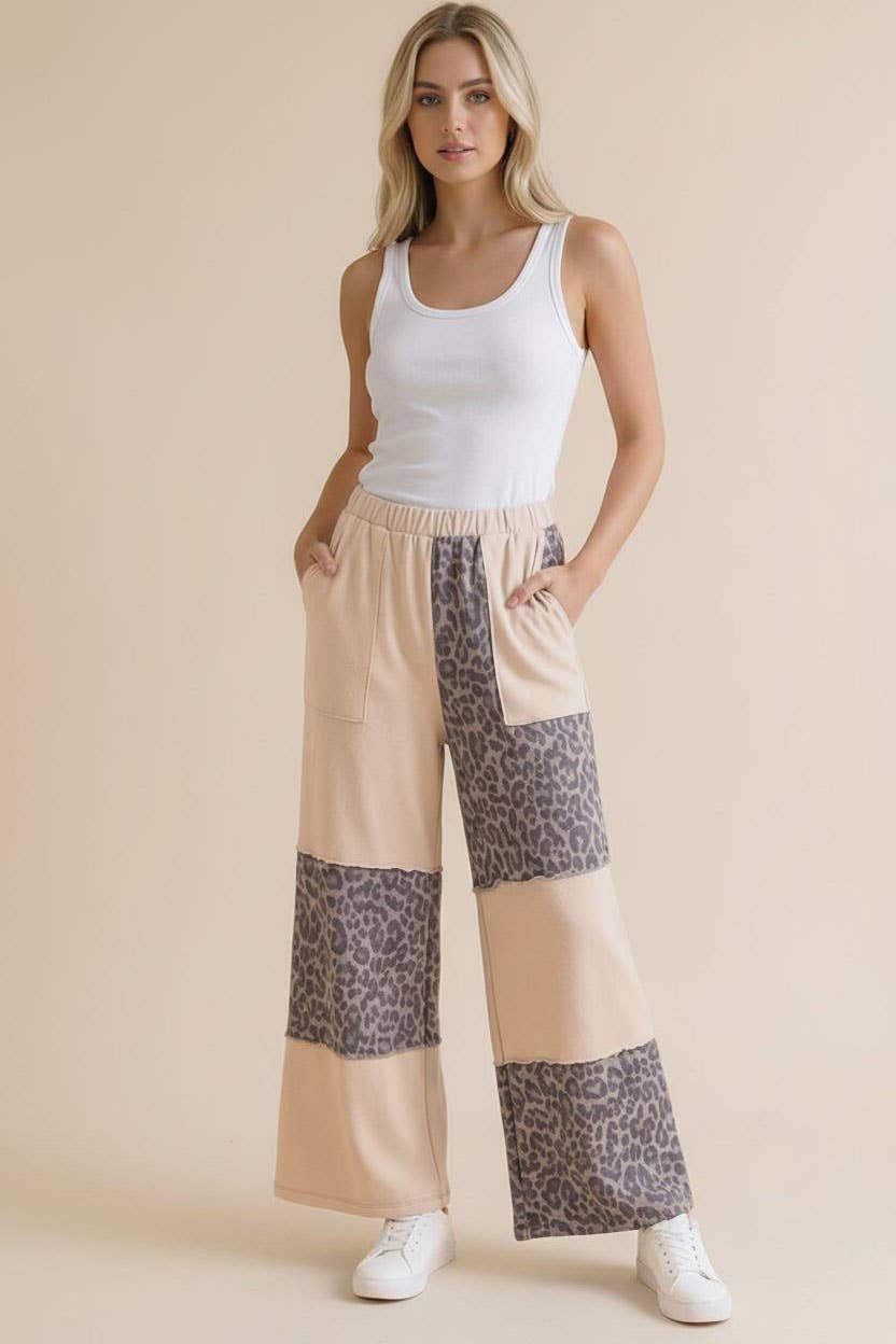French Terry Leopard Color Block W/pocket