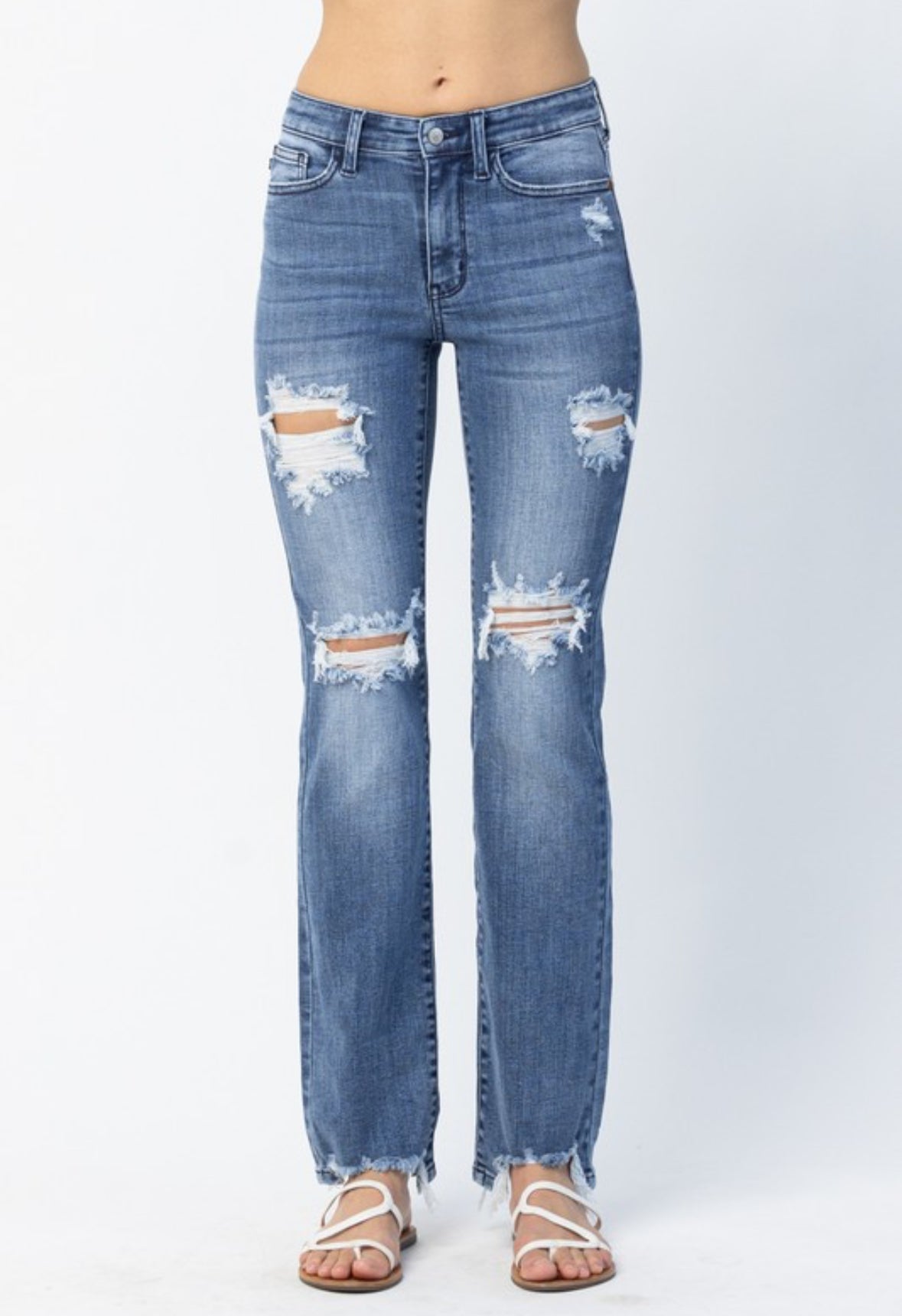 Judy Blue Destroy Straight Mid Rise Jeans