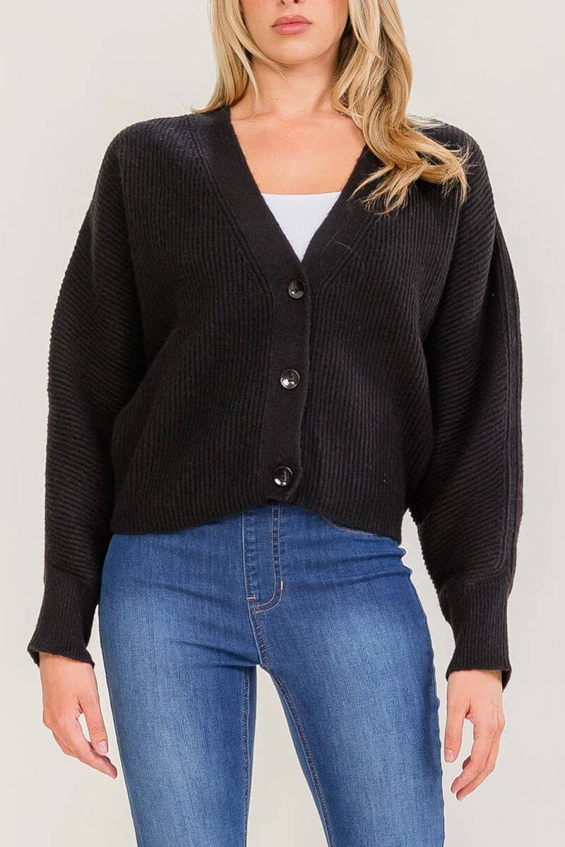 LONG SLEEVE V-NECK BUTTON UP KNIT SWEATER