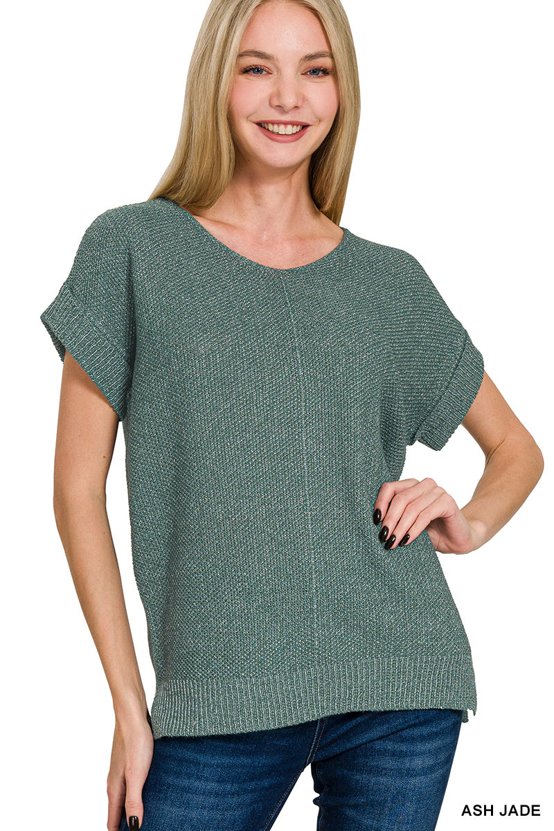 Center seam short sleeve sweater