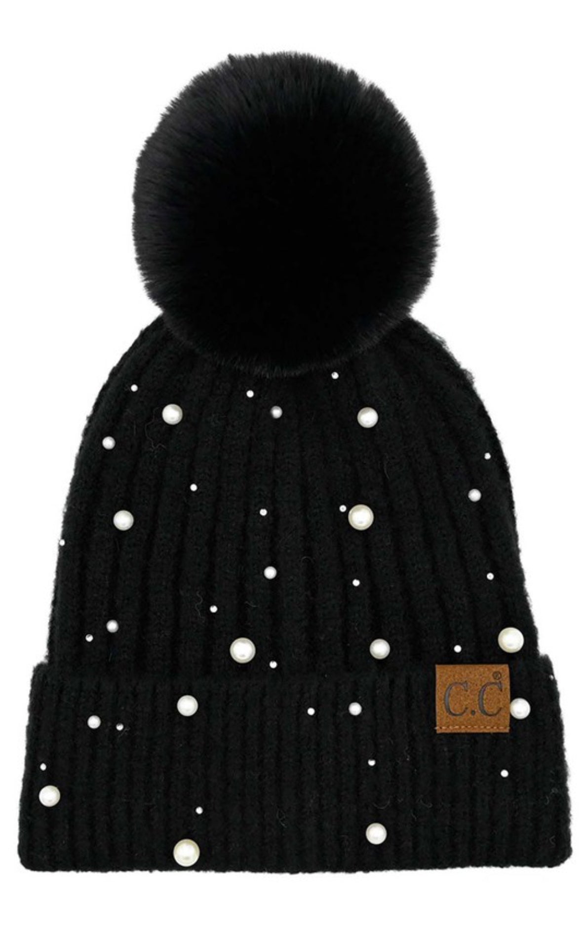 C.C Pearl Embellishments Pom Beanie