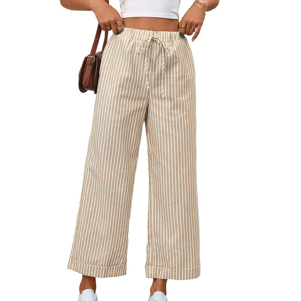 Striped High Waist Cropped Straight Leg Pants