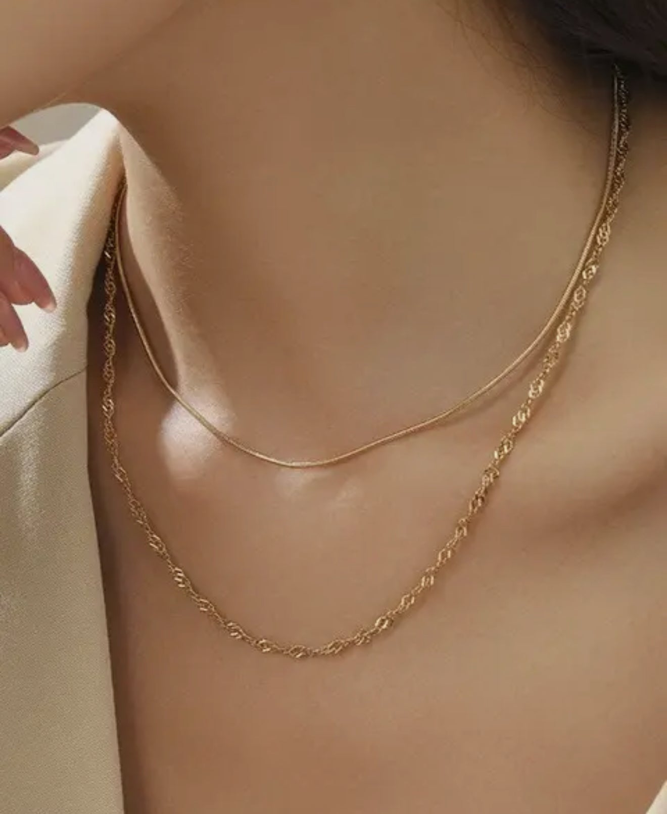 18K Stainless Steel Tarnish Free 2 piece Layered Necklace