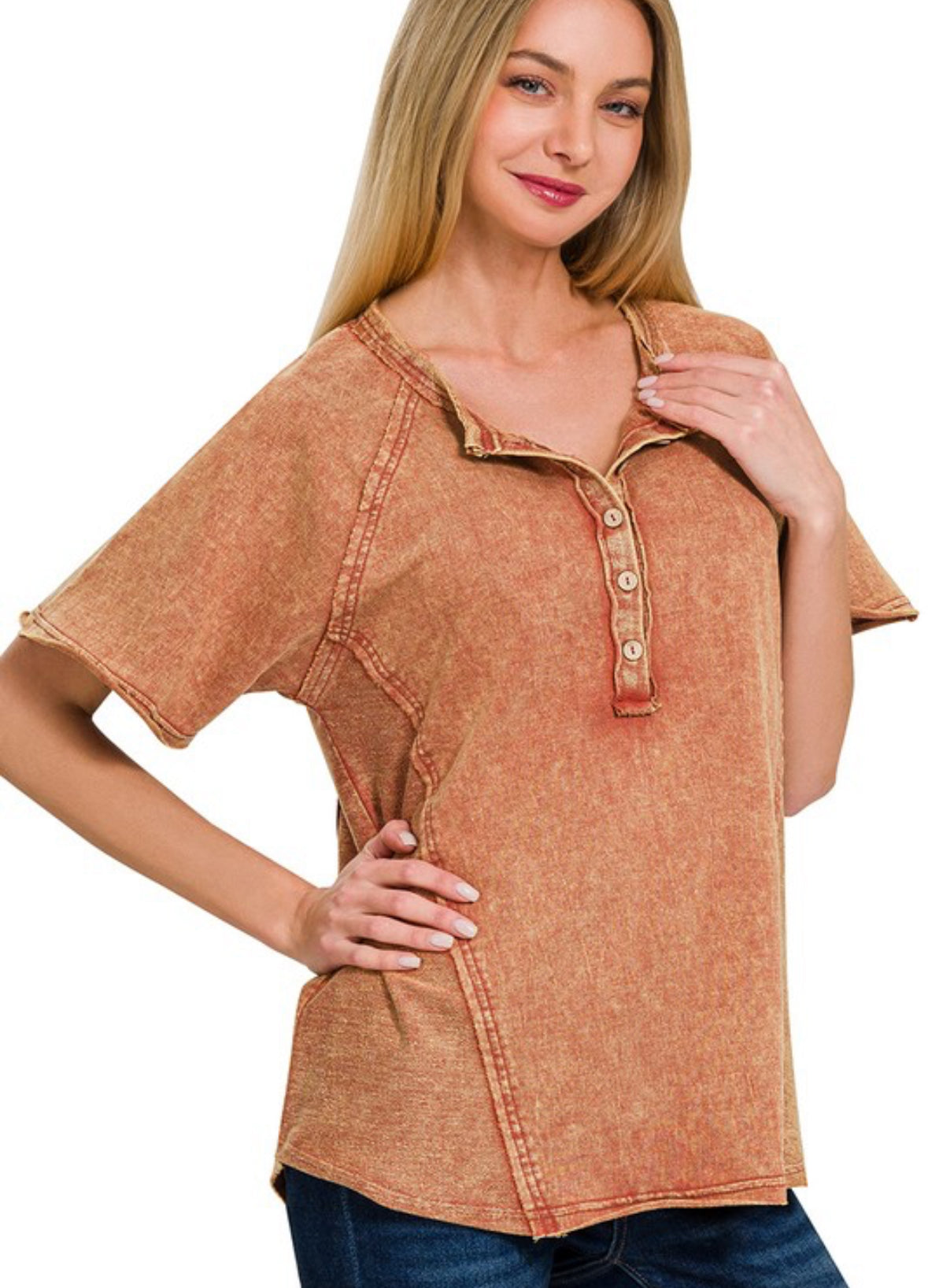 Crinkle Washed Button Top