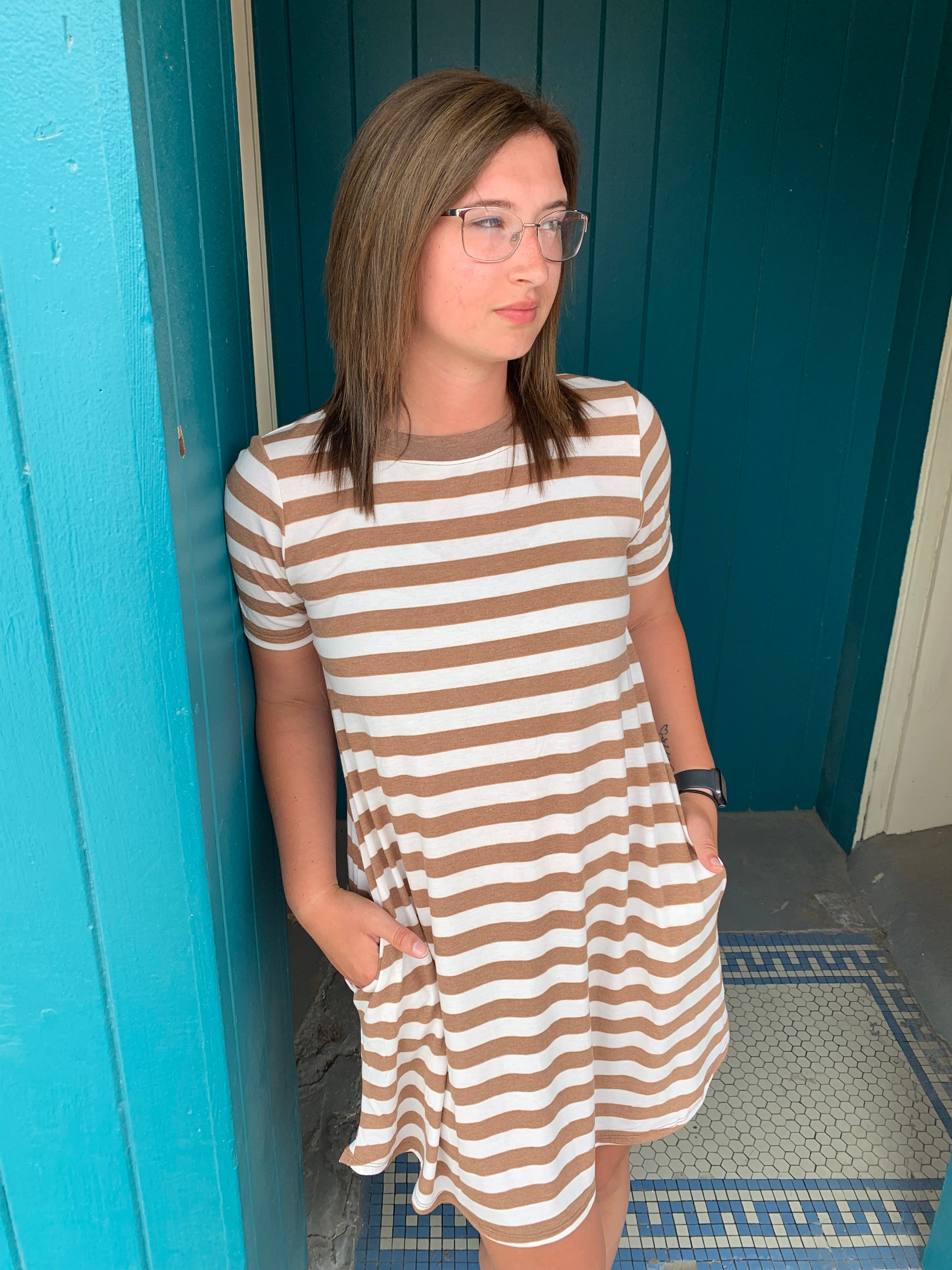 Striped Back Botton Dress