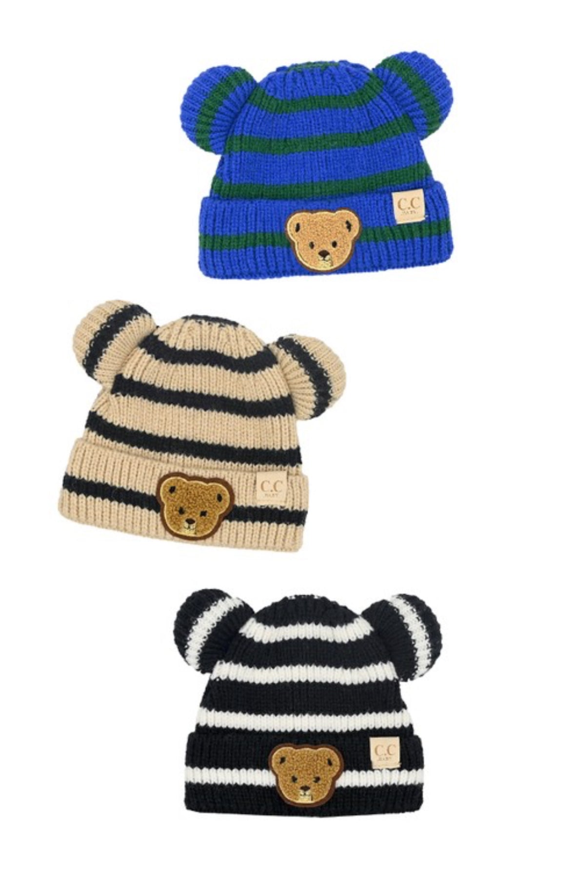 C.C Baby Stripe Teddy Bear Beanie Winter Hat