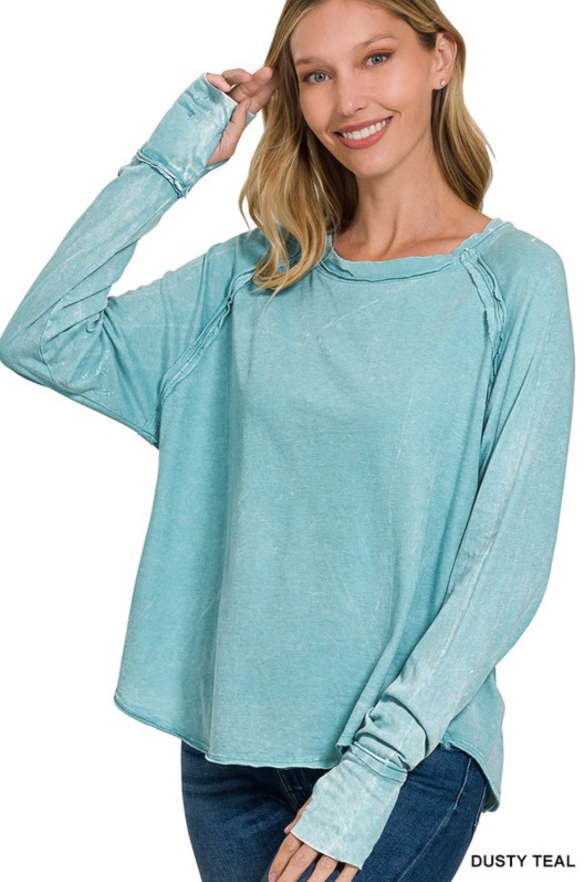 Washed Thumb Hole Long Sleeve Top